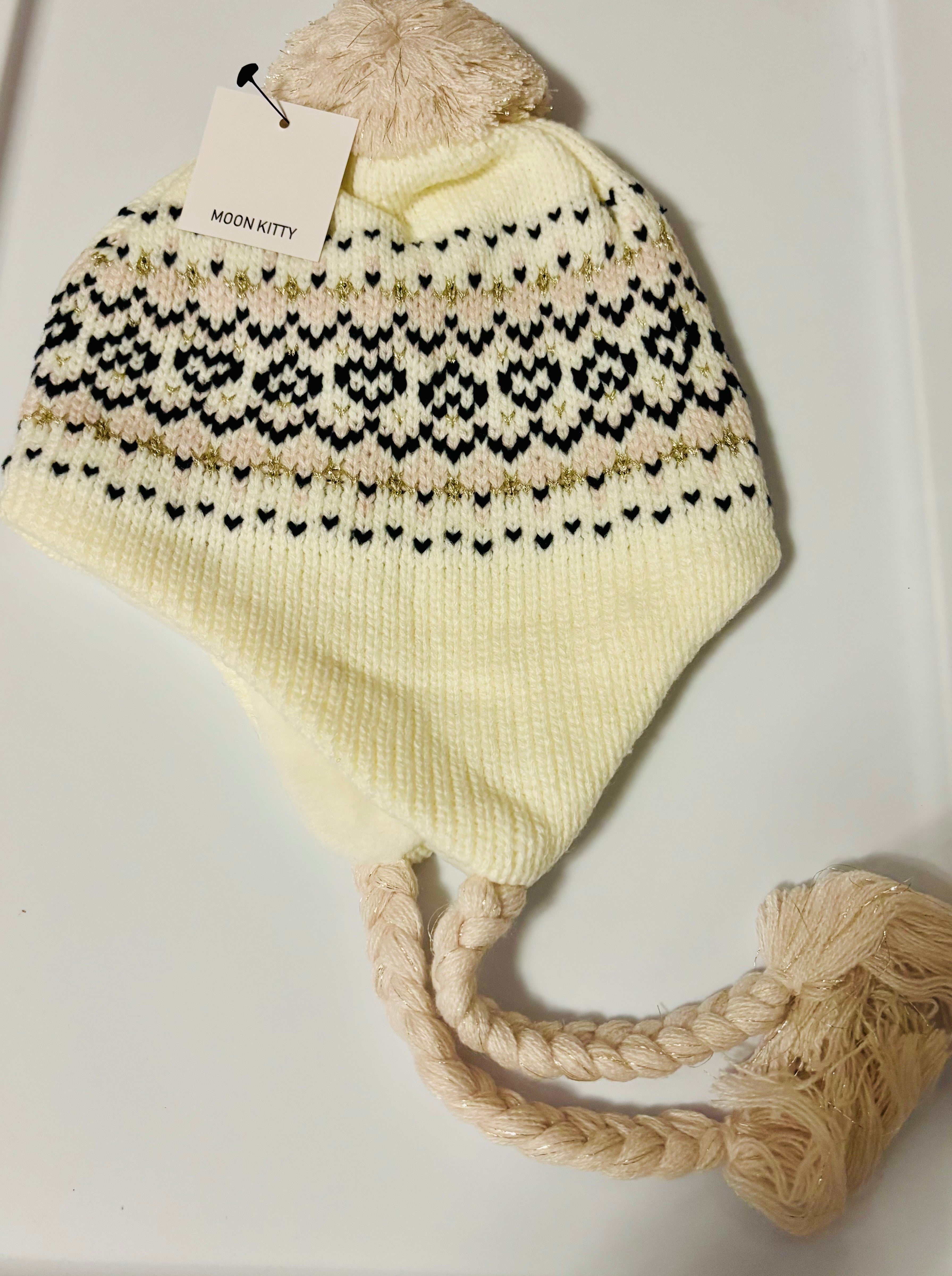 Cute Knit Winter Hat with Pom Pom & Braided Tassels – Soft Warm Beanie for Kids & Toddlers