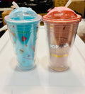 Cute Double Wall Tumbler with Straw – Reusable Cold Drink Cup