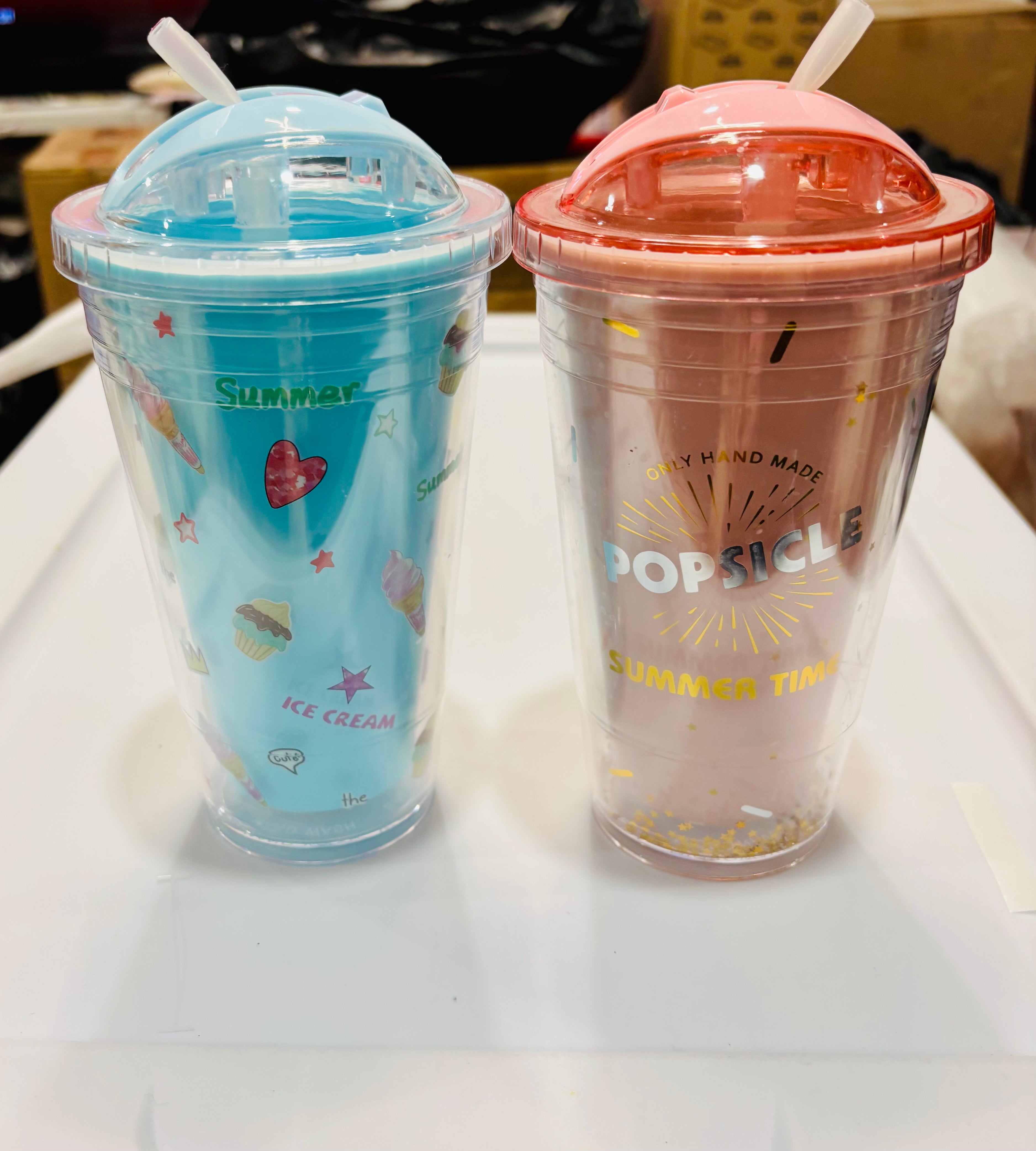 Cute Double Wall Tumbler with Straw – Reusable Cold Drink Cup