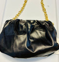 Women’s Ruched Chain Shoulder Bag – Soft PU Leather Fashion Handbag (Black)