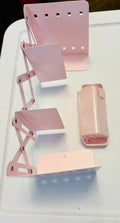 Foldable Desktop Bookshelf – Adjustable Metal Book Stand, Portable Tabletop Organizer (Pink)