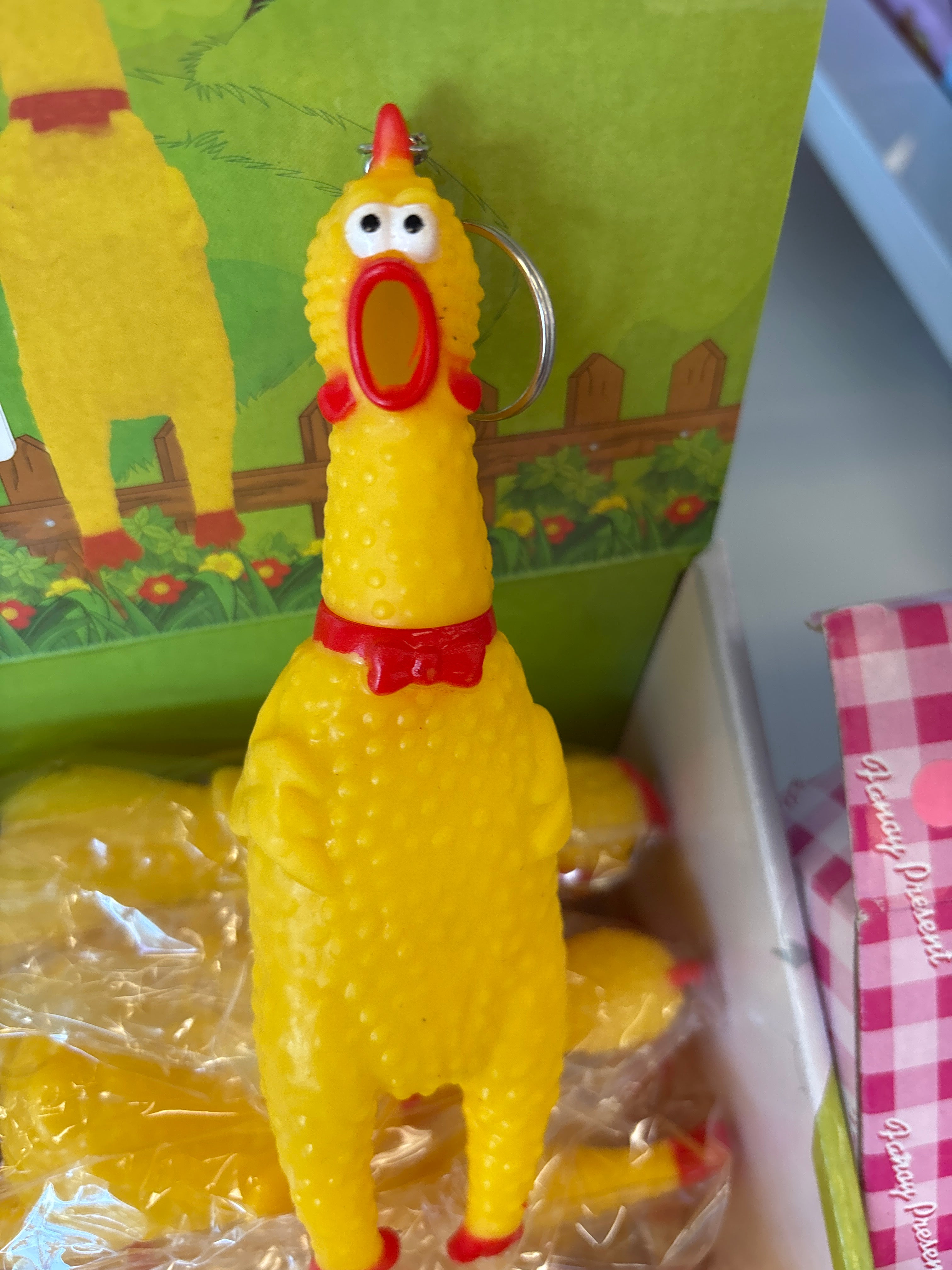 Screaming chicken squeaker toy keychain