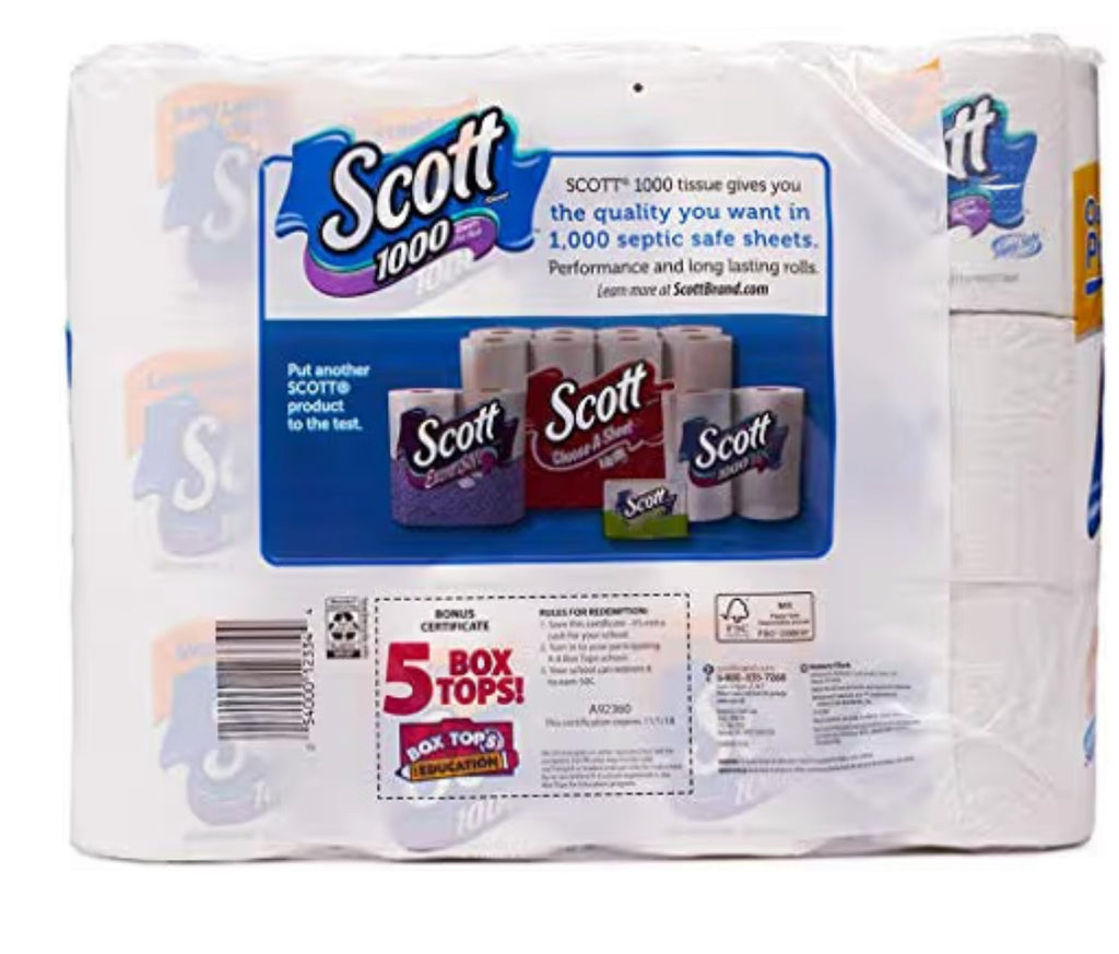 Scott 1000 Sheets Per Roll Toilet Paper,36 Rolls Bath Tissue
