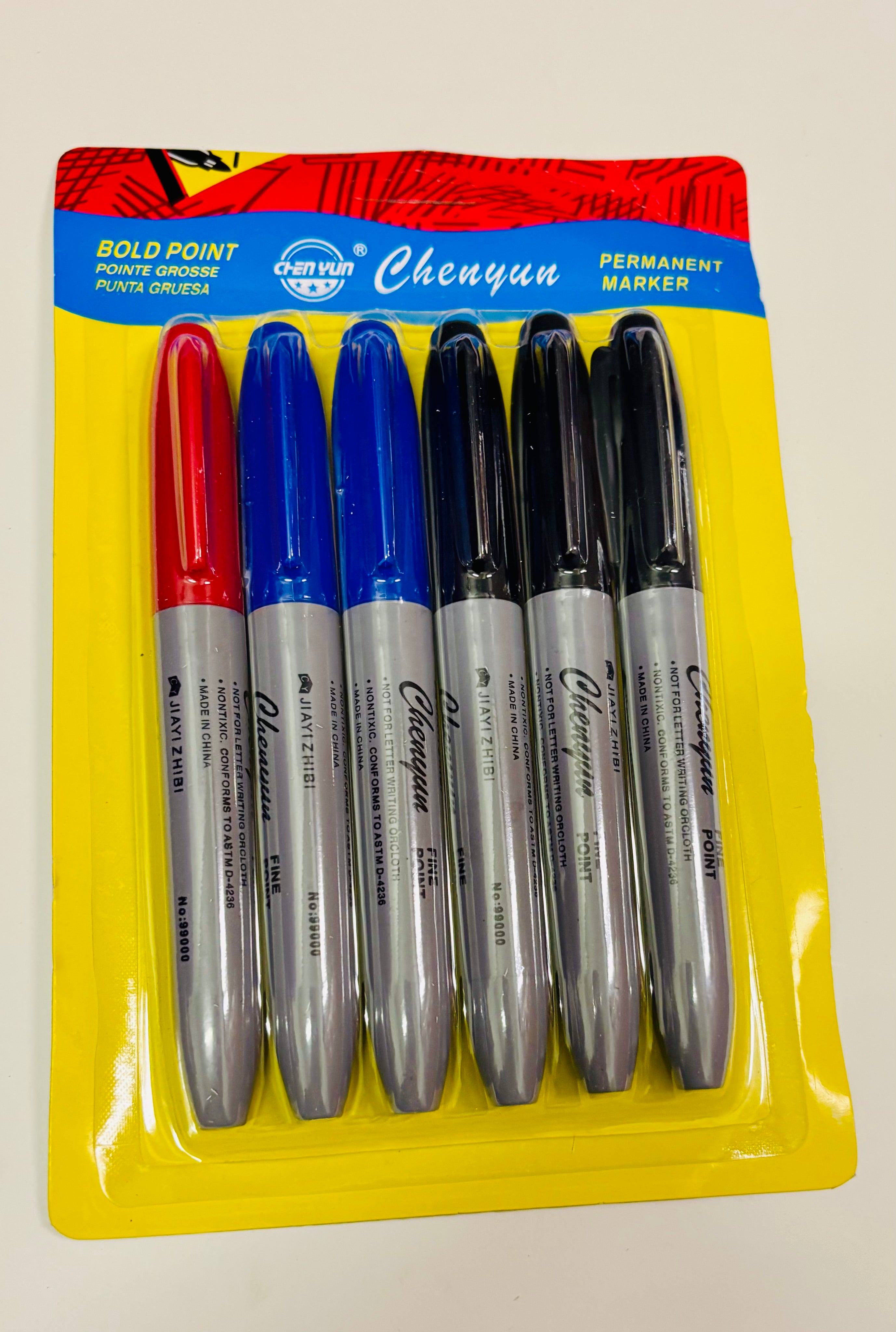 Permanent Marker Set – 6 Pack Bold Tip (Black, Blue, Red)