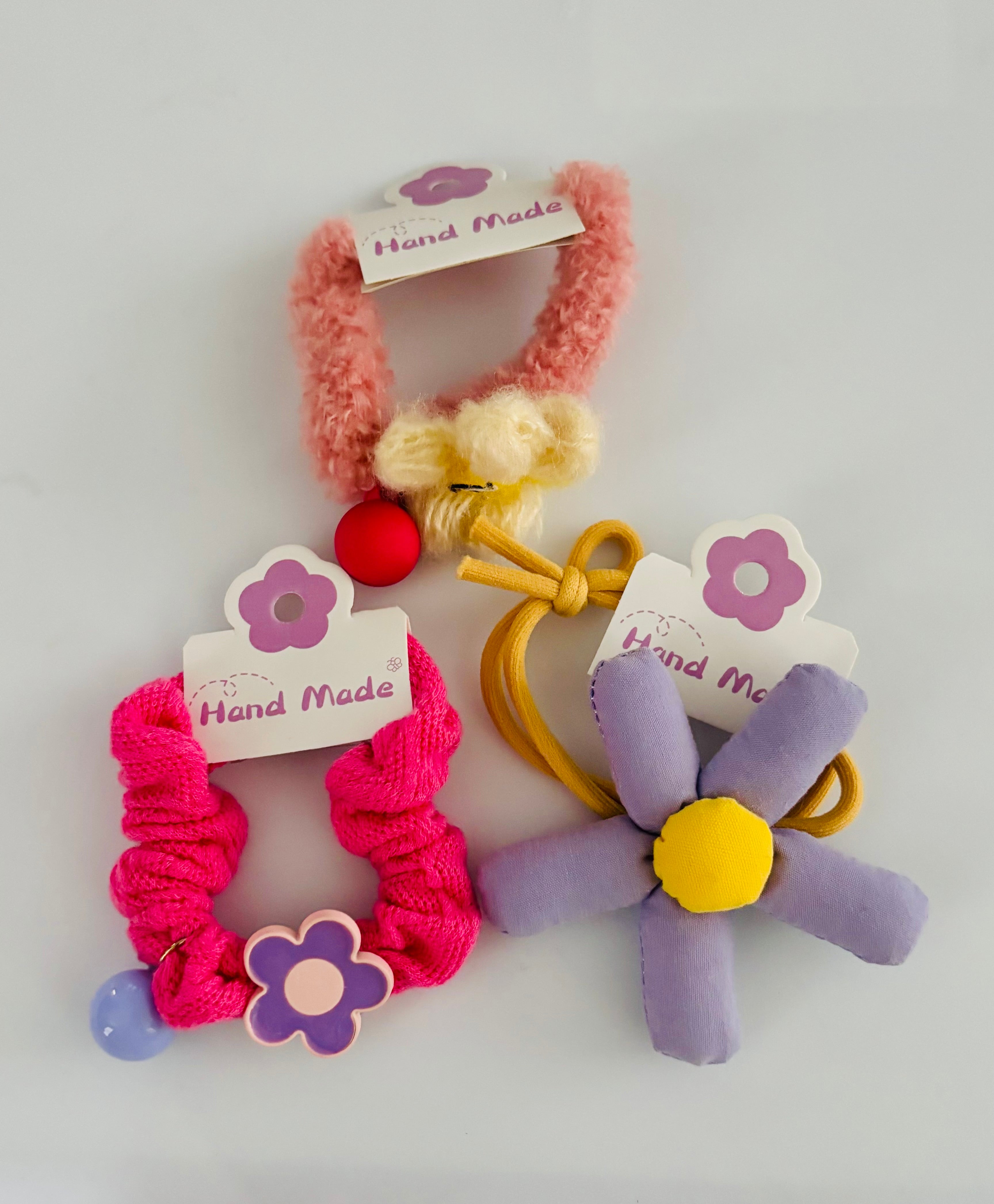 Handmade Cute Flower Hair Scrunchie – Soft Elastic Hair Tie for Women & Girls