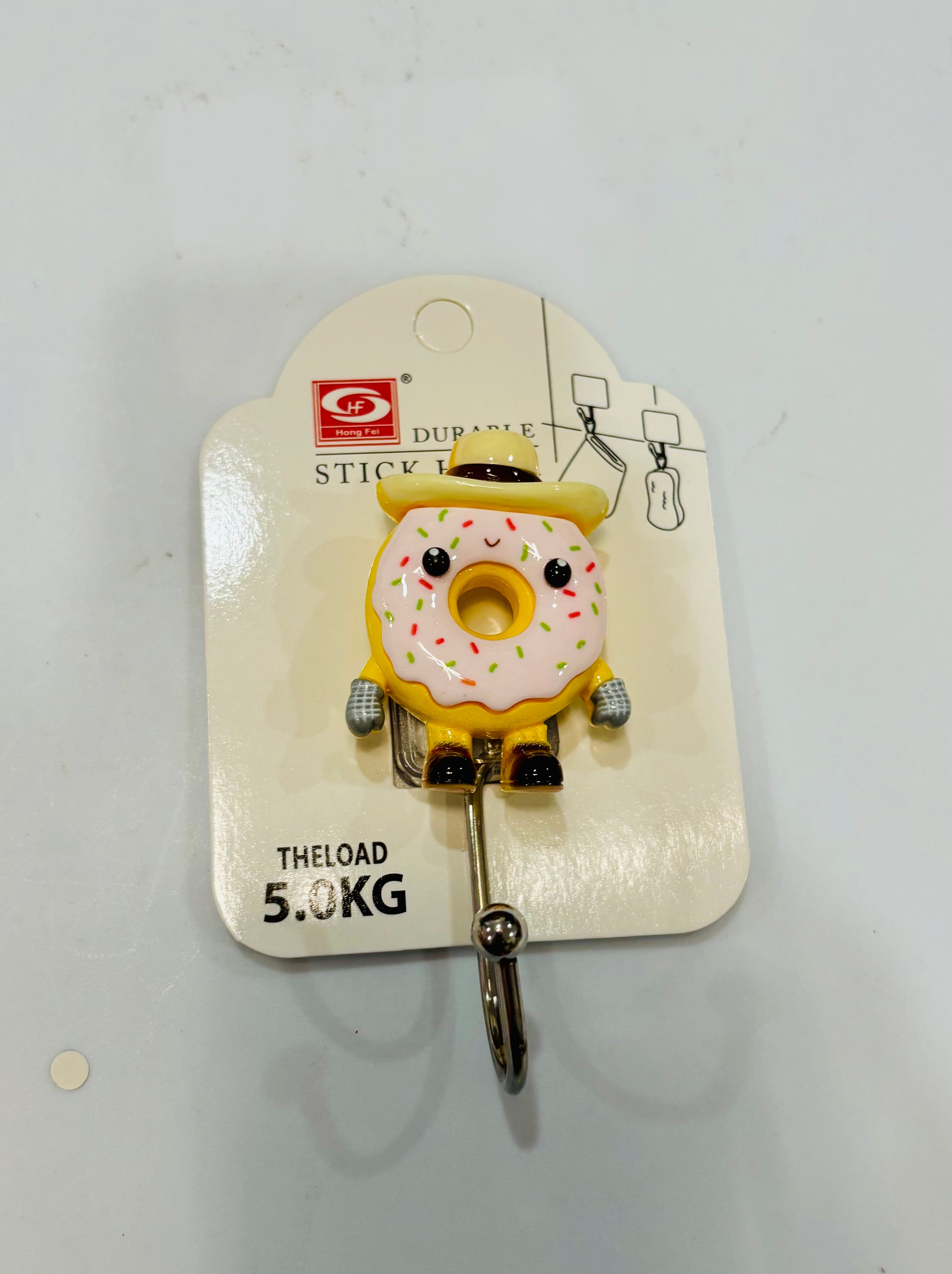 Cute Donut Adhesive Wall Hook – Kawaii Cartoon Sticky Hook Decorative Home Organizer (5kg Load)