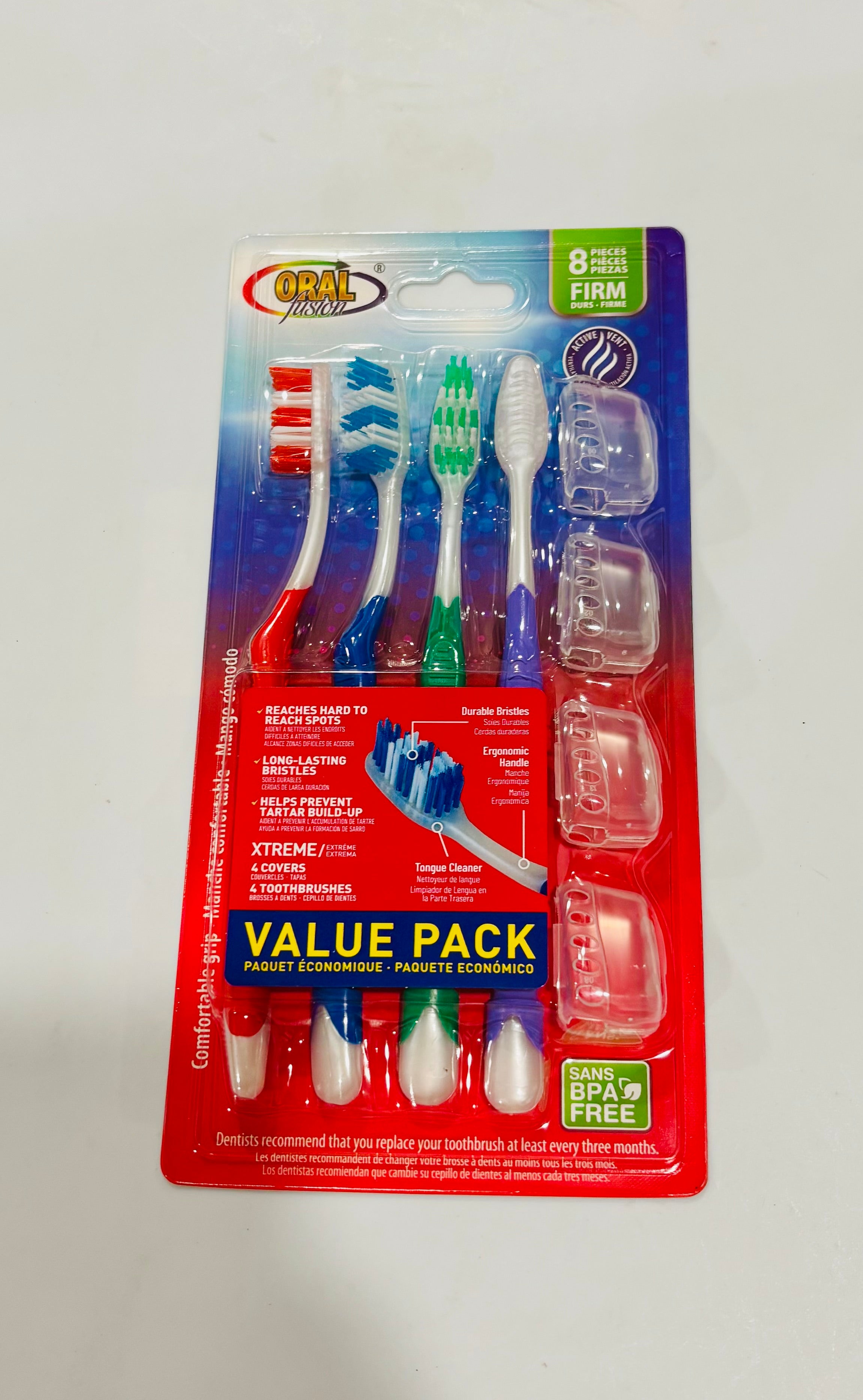 Toothbrush Value Pack – 4 Pack Medium/Firm Bristles with Travel Covers