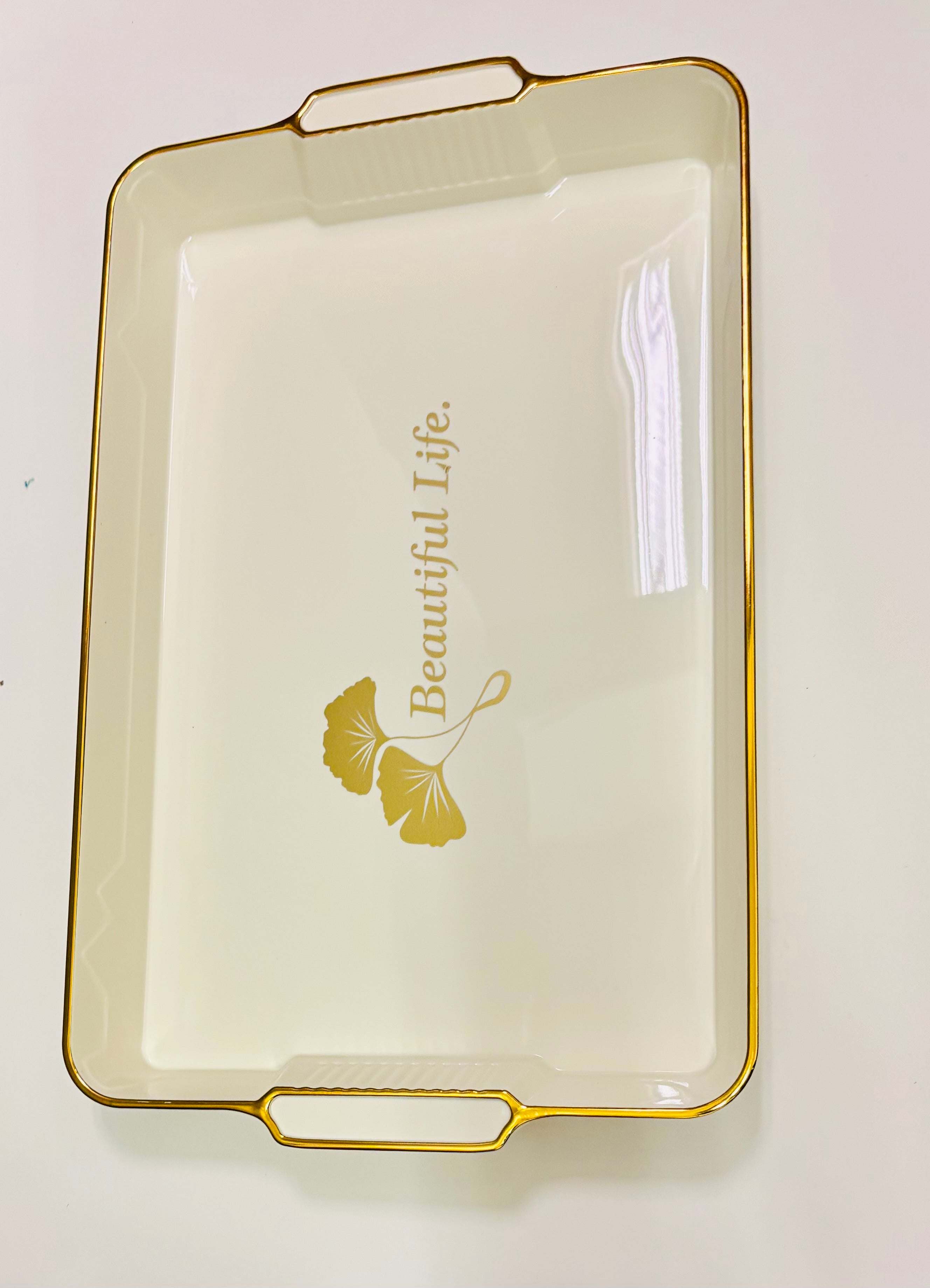 Decorative Serving Tray with Handles – Elegant Coffee Table Tray