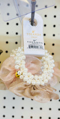 Pearl Chiffon Scrunchie – Elegant Hair Tie with Beaded Detail (YOLANDA)