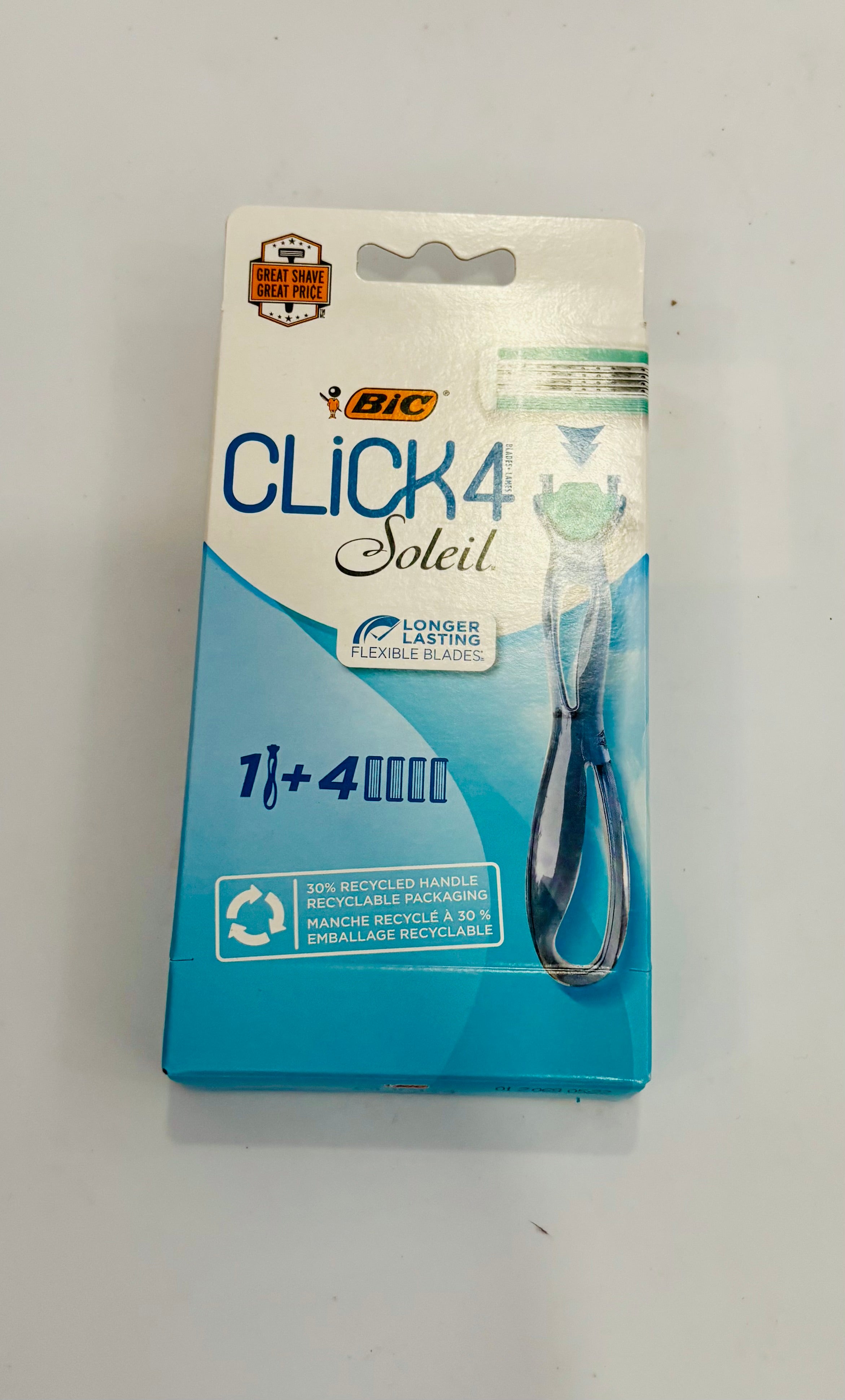 BIC Click 4 Soleil Razor – 1 Handle + 4 Refills, Flexible Blades