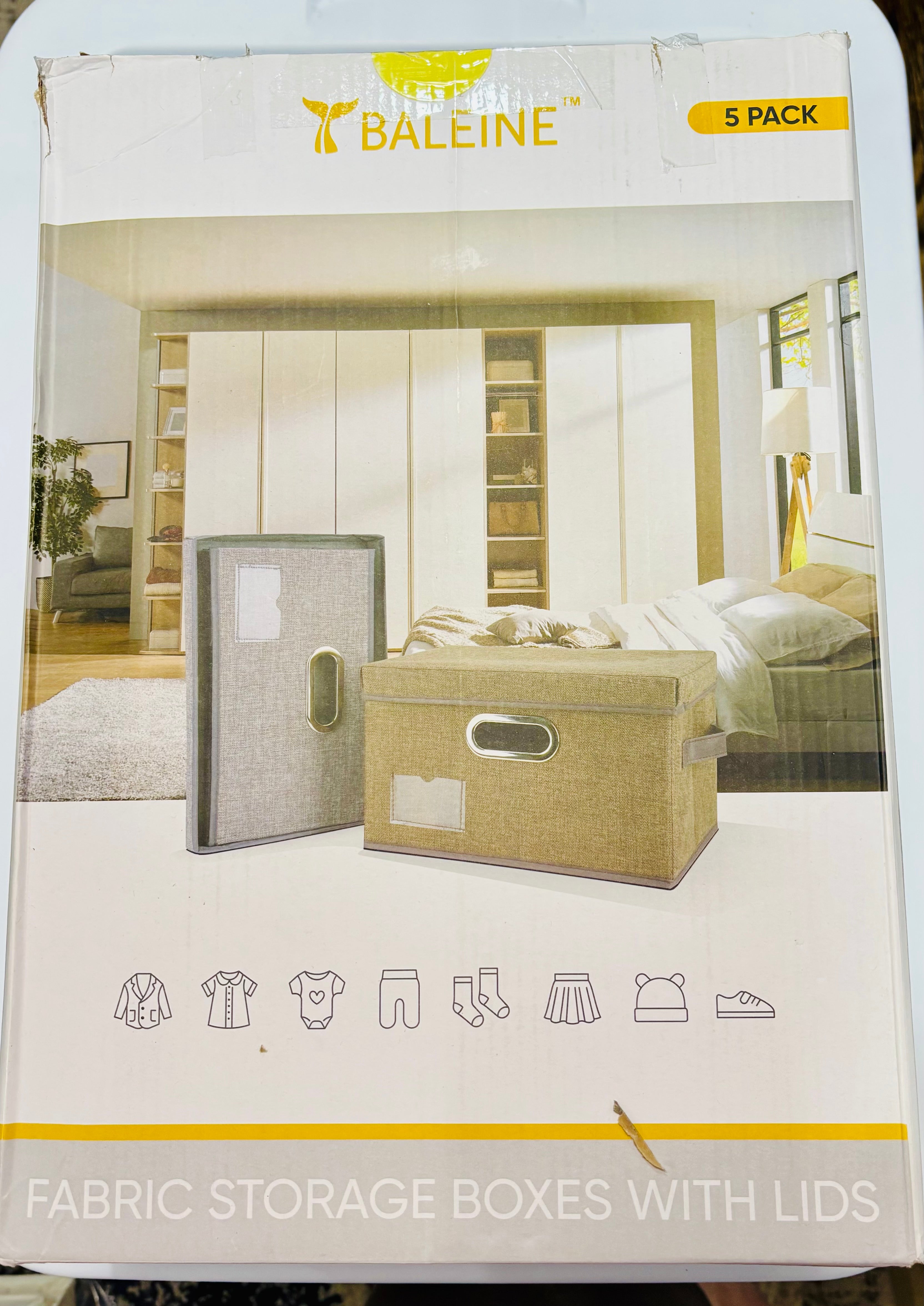 Foldable Fabric Storage Boxes with Lids – Closet Organizer Bin Set Medium(5 Pack)