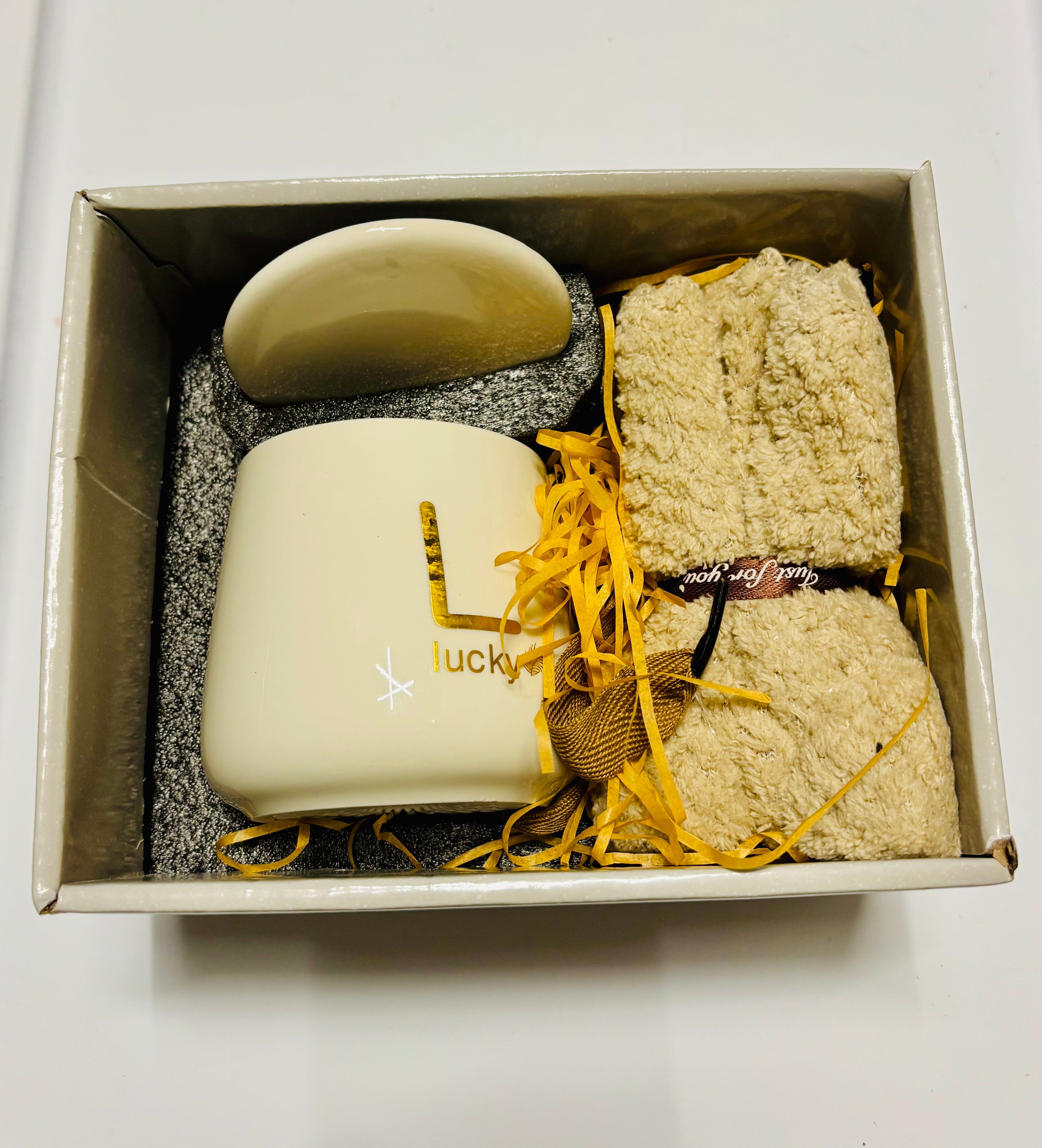Ceramic Mug Gift Set with Towel – Lucky Coffee Cup Gift Box