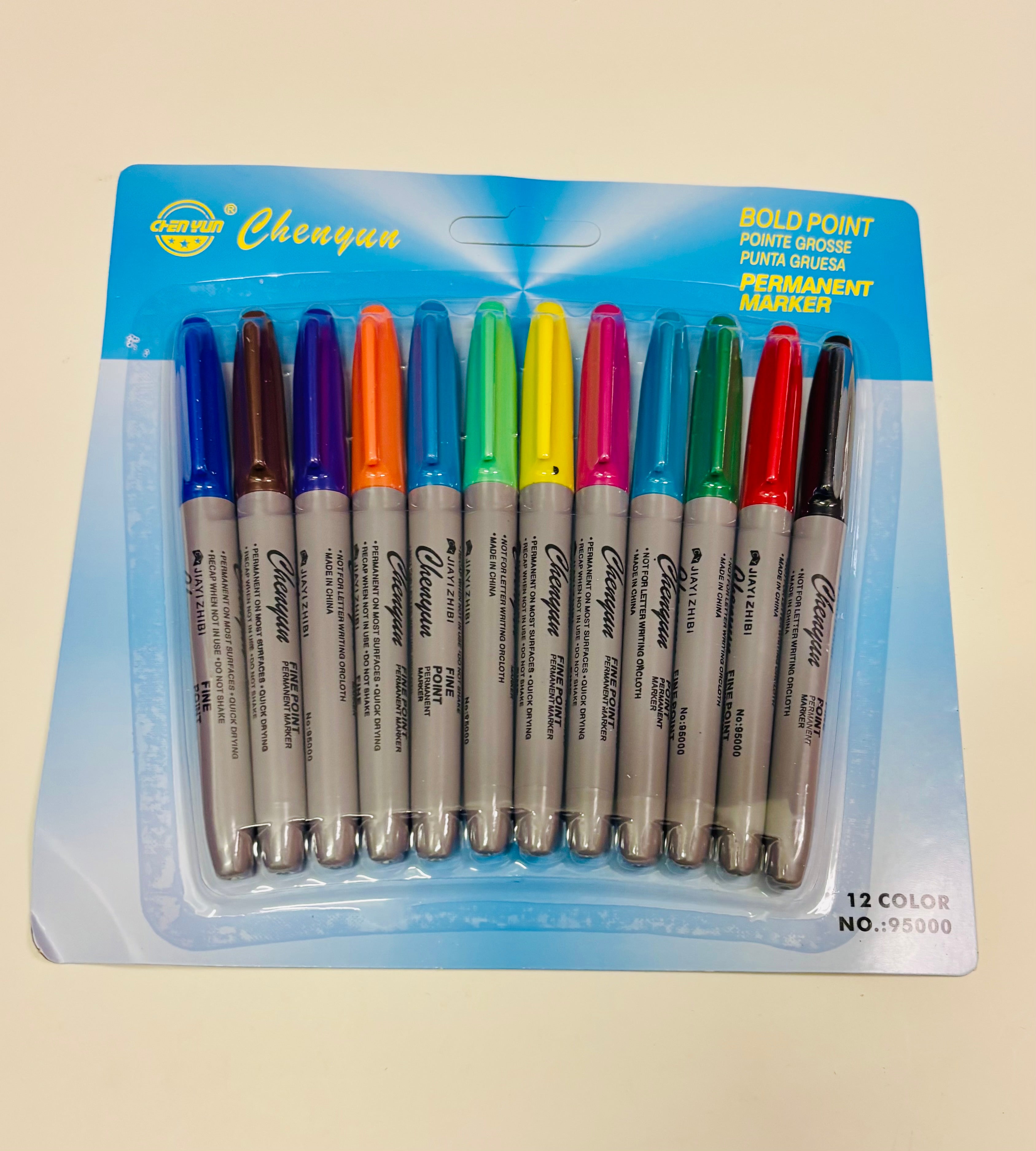 Permanent Marker Set – 12 Colors Bold Tip Markers