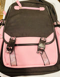 Pink and Black Casual Backpack School Travel Backpack with Multiple Pockets