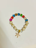 Colorful Crystal Beaded Bracelet with Starfish Charm – Elastic Beach Style Bracelet for Women