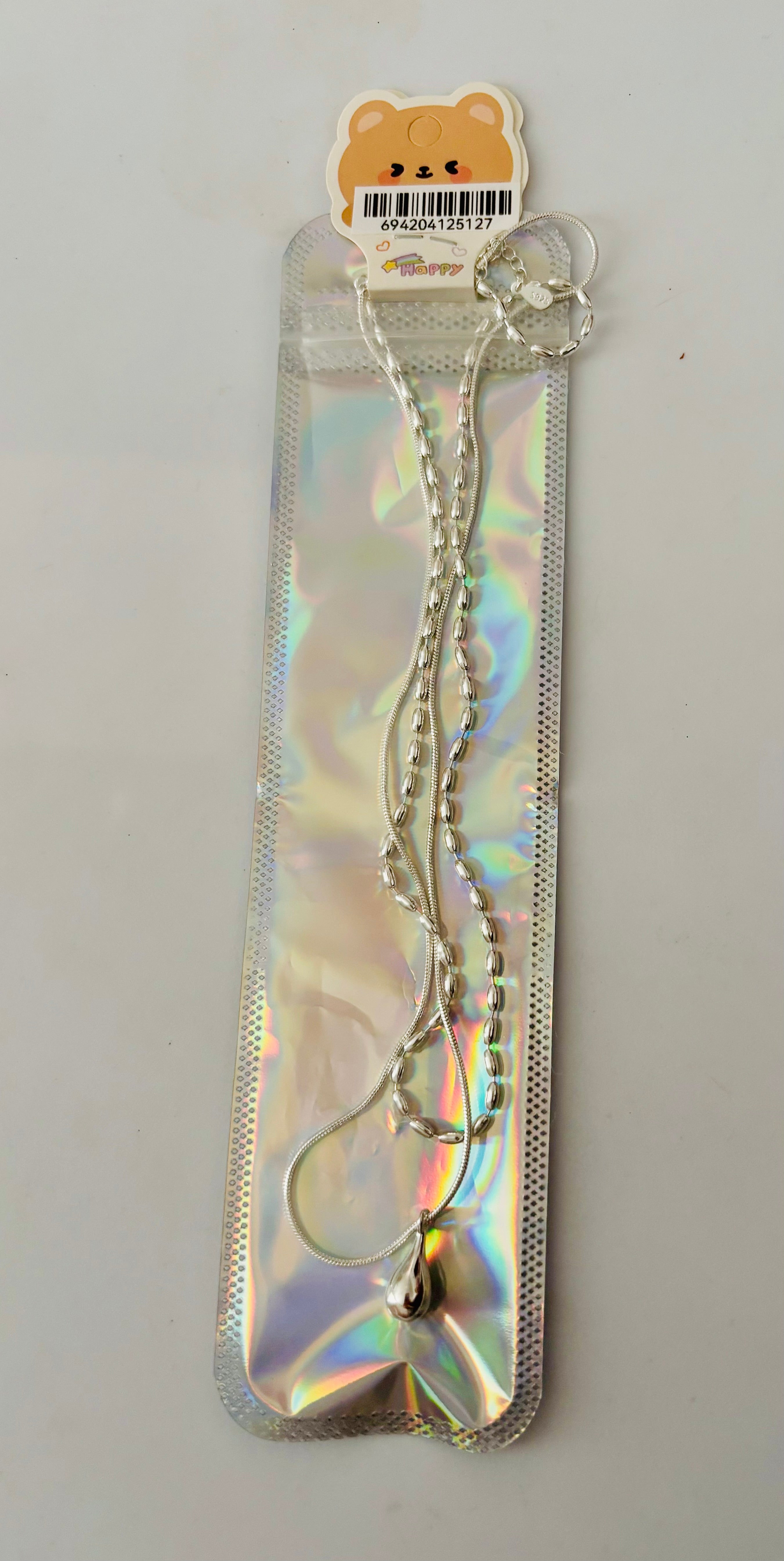 S925 Sterling Silver Layered Necklace – Teardrop Pendant Multi-Layer Chain Jewelry