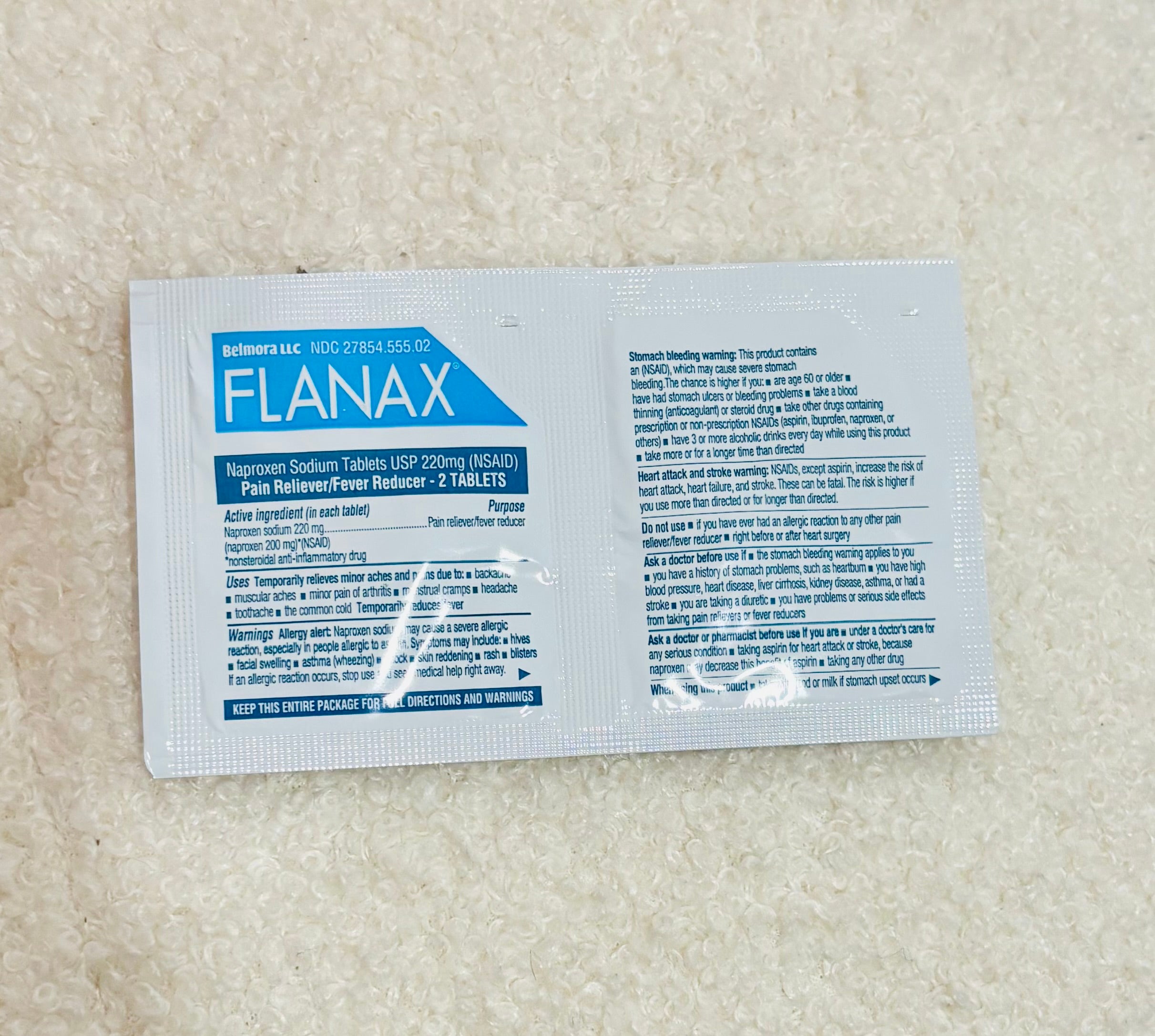 Flanax Naproxen Sodium Tablets 220mg – Long-Lasting Pain Relief & Fever Reducer (2 Count Travel Pack)