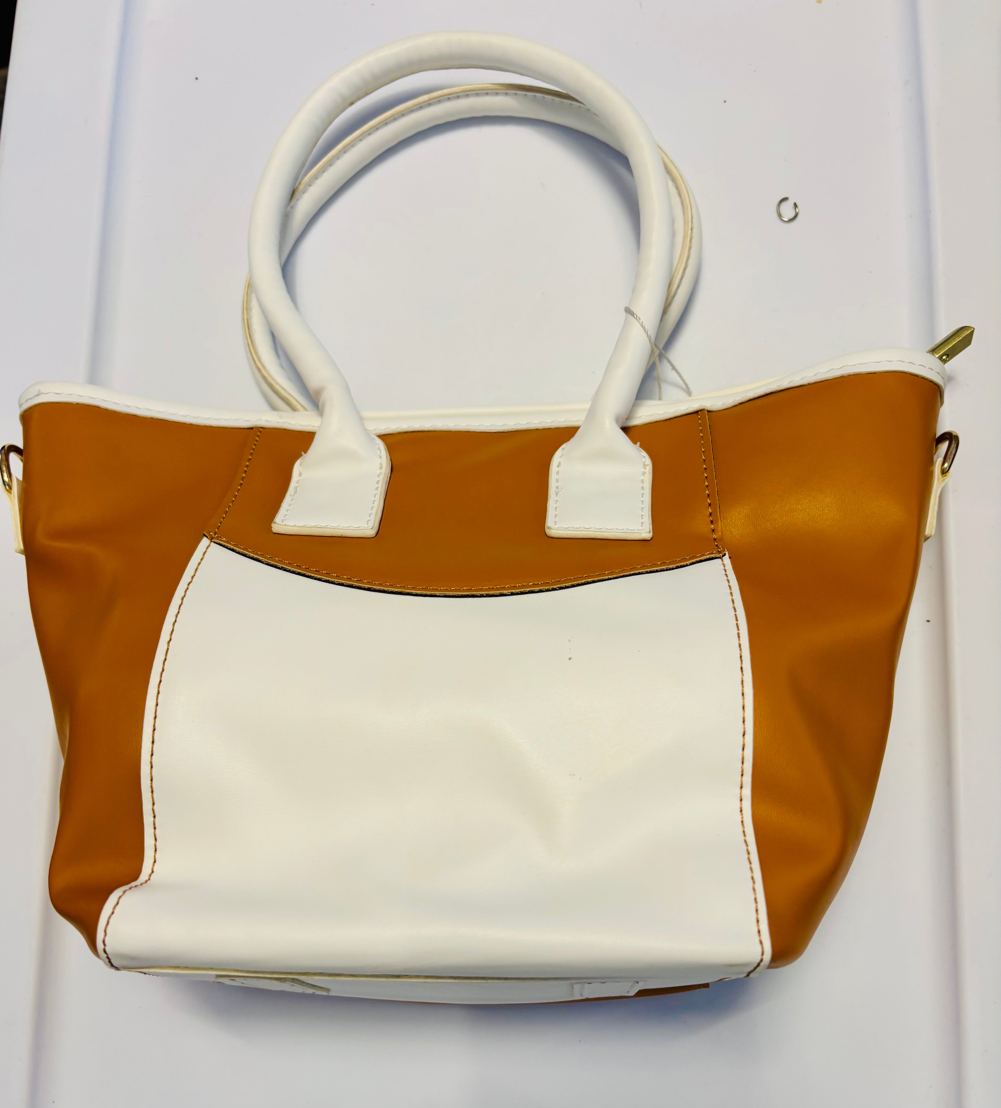 Women’s Tote Handbag – Large Capacity Top Handle Shoulder Bag, Casual Everyday Purse (Brown & White)