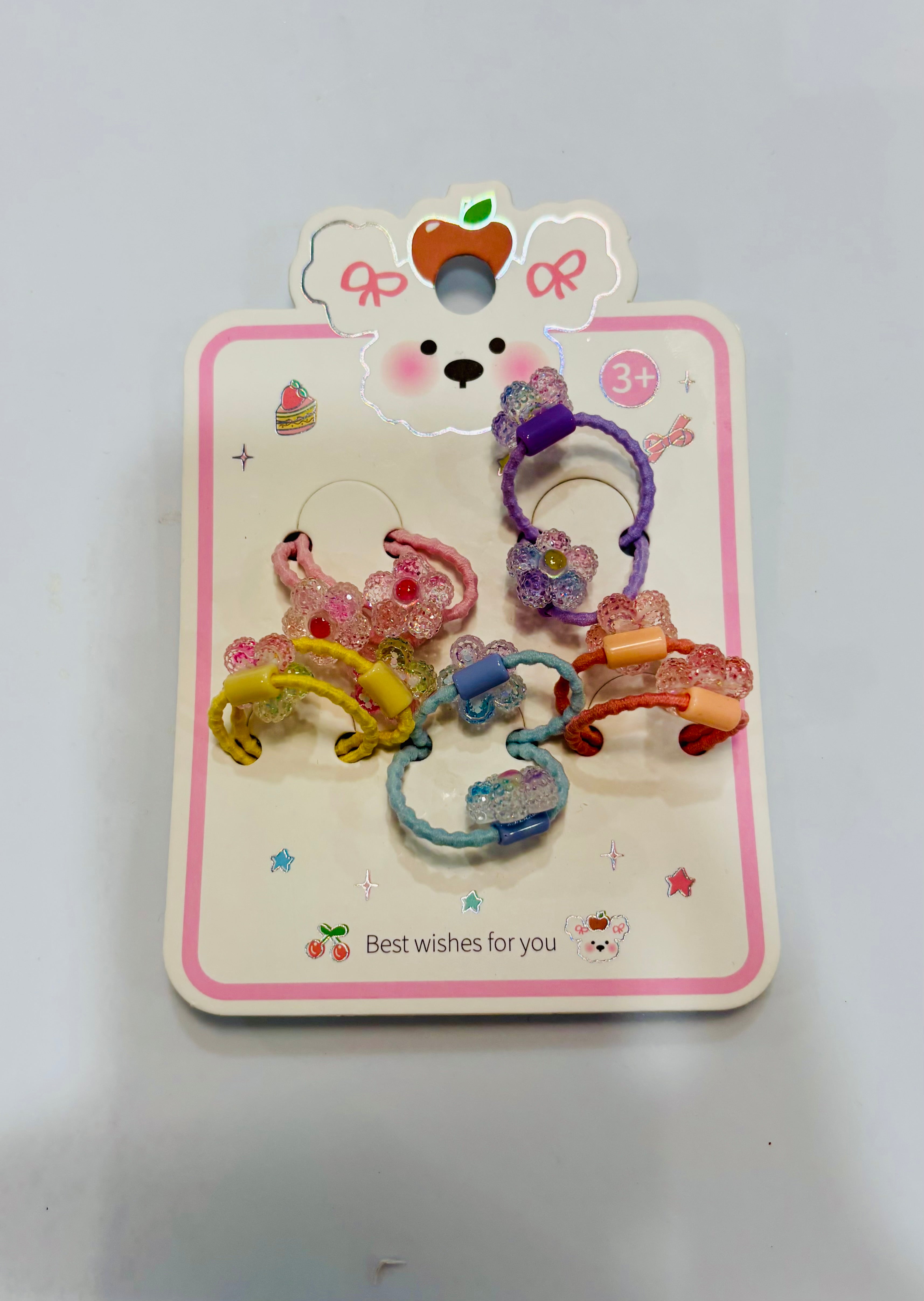 Cute Flower Beaded Hair Ties Set – Colorful Elastic Hair Bands for Girls