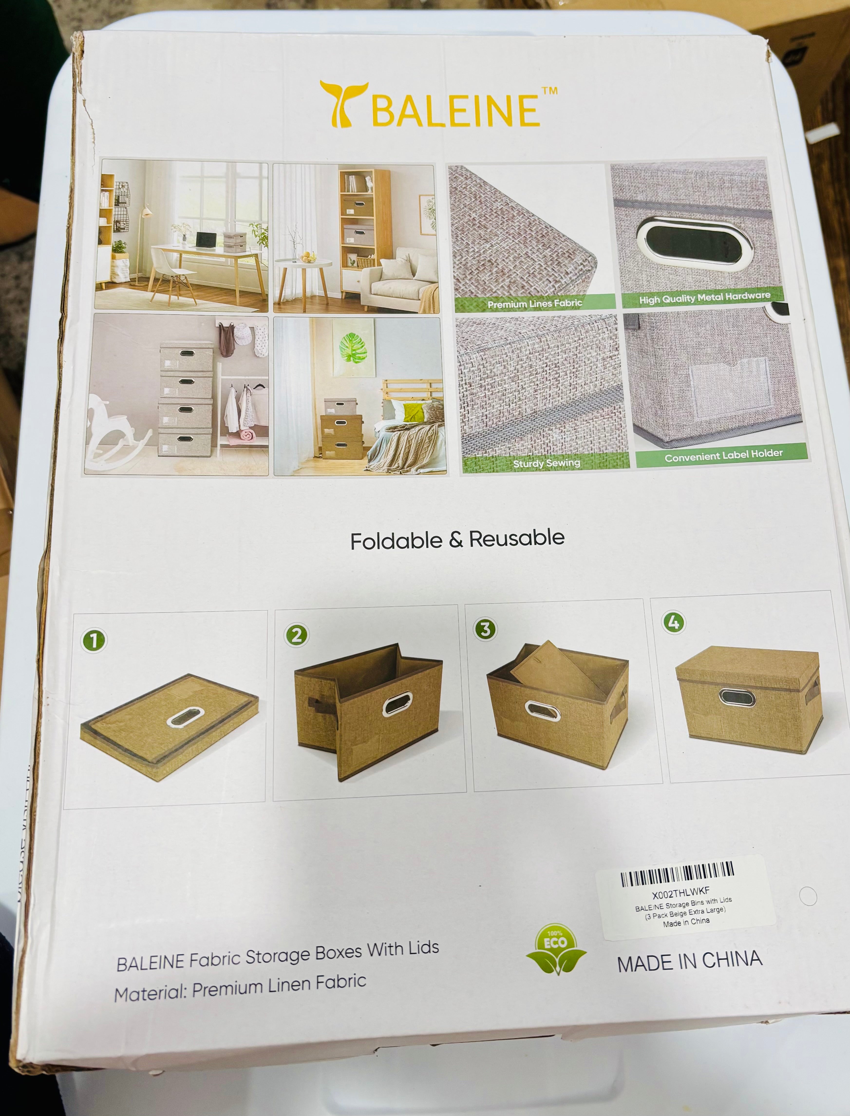 Foldable Fabric Storage Boxes With Lids – Closet Organizer Bin XL 3 Set