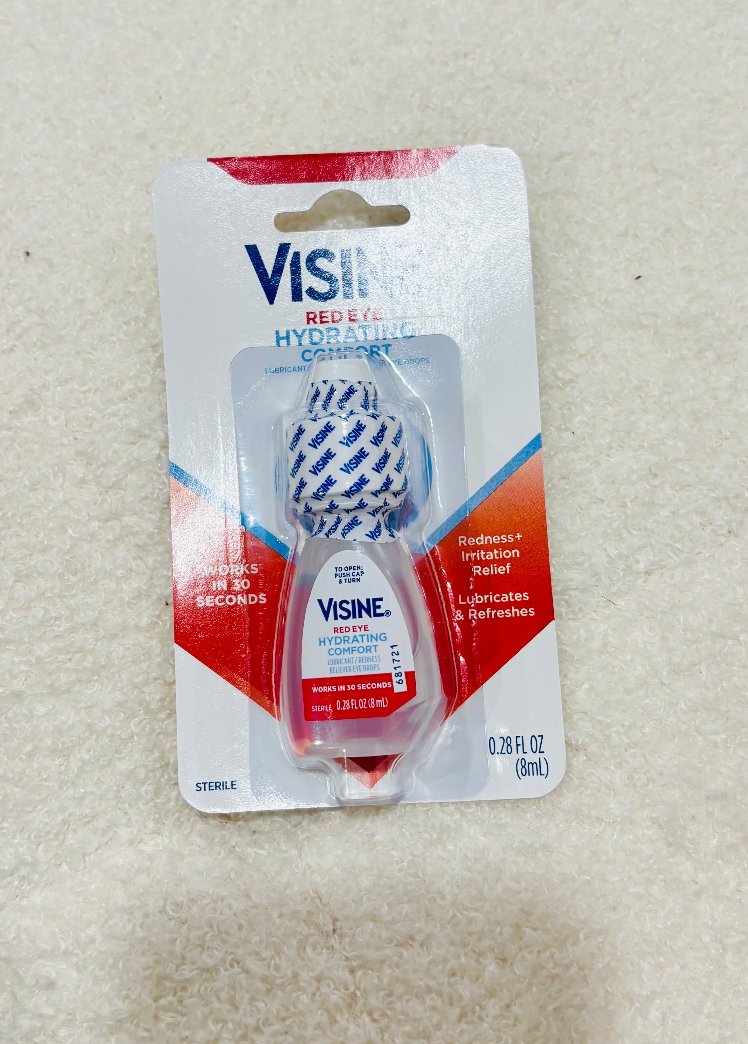 Visine Red Eye Hydrating Comfort Eye Drops – Fast Relief for Redness & Dry Eyes (0.28 fl oz / 8mL)