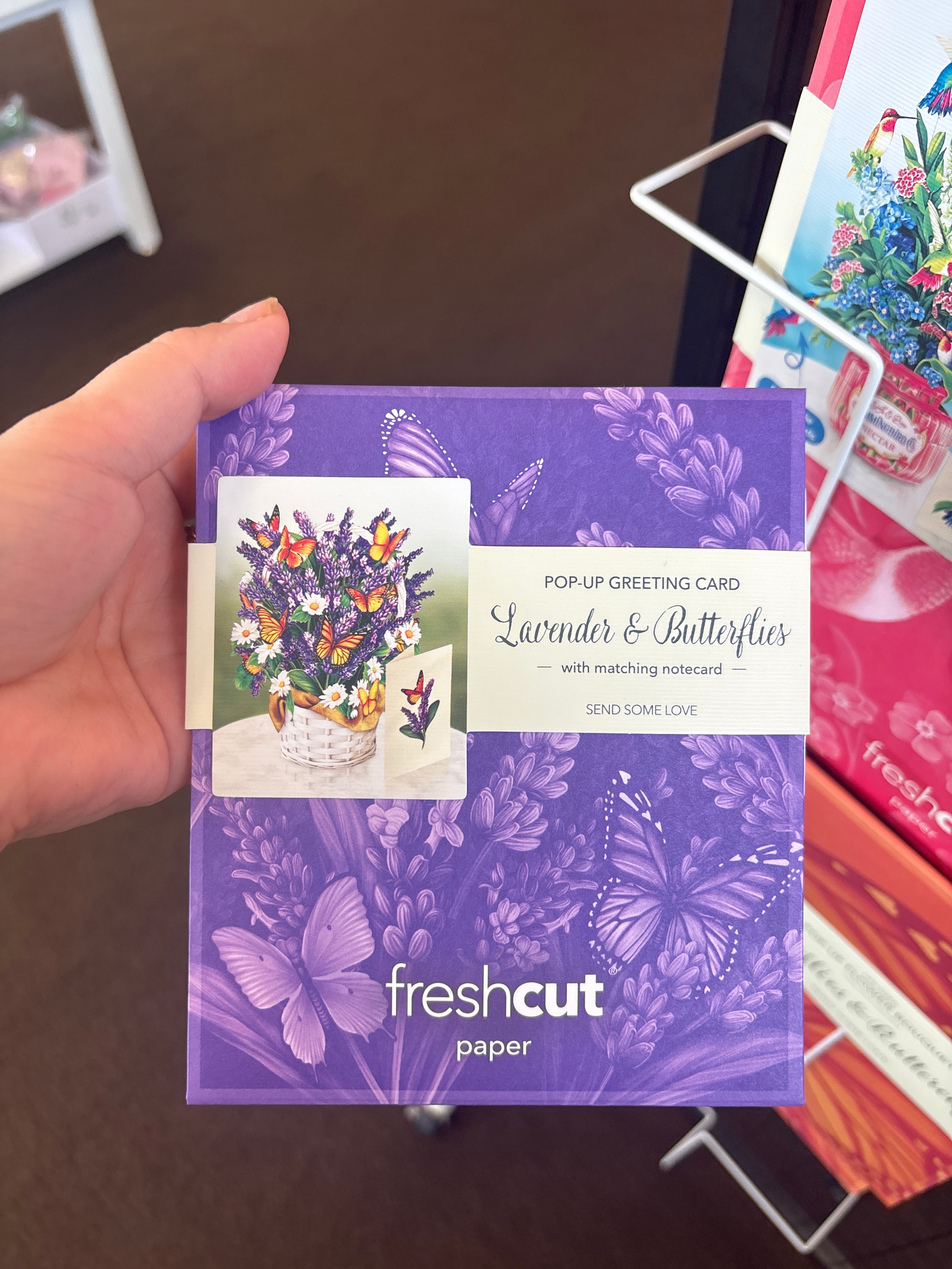 Pop up Greeting Card mini lavender and butterflies