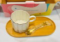 Ceramic Coffee Mug Set with Wooden Tray & Spoon – Cute Tea Cup Gift Set
