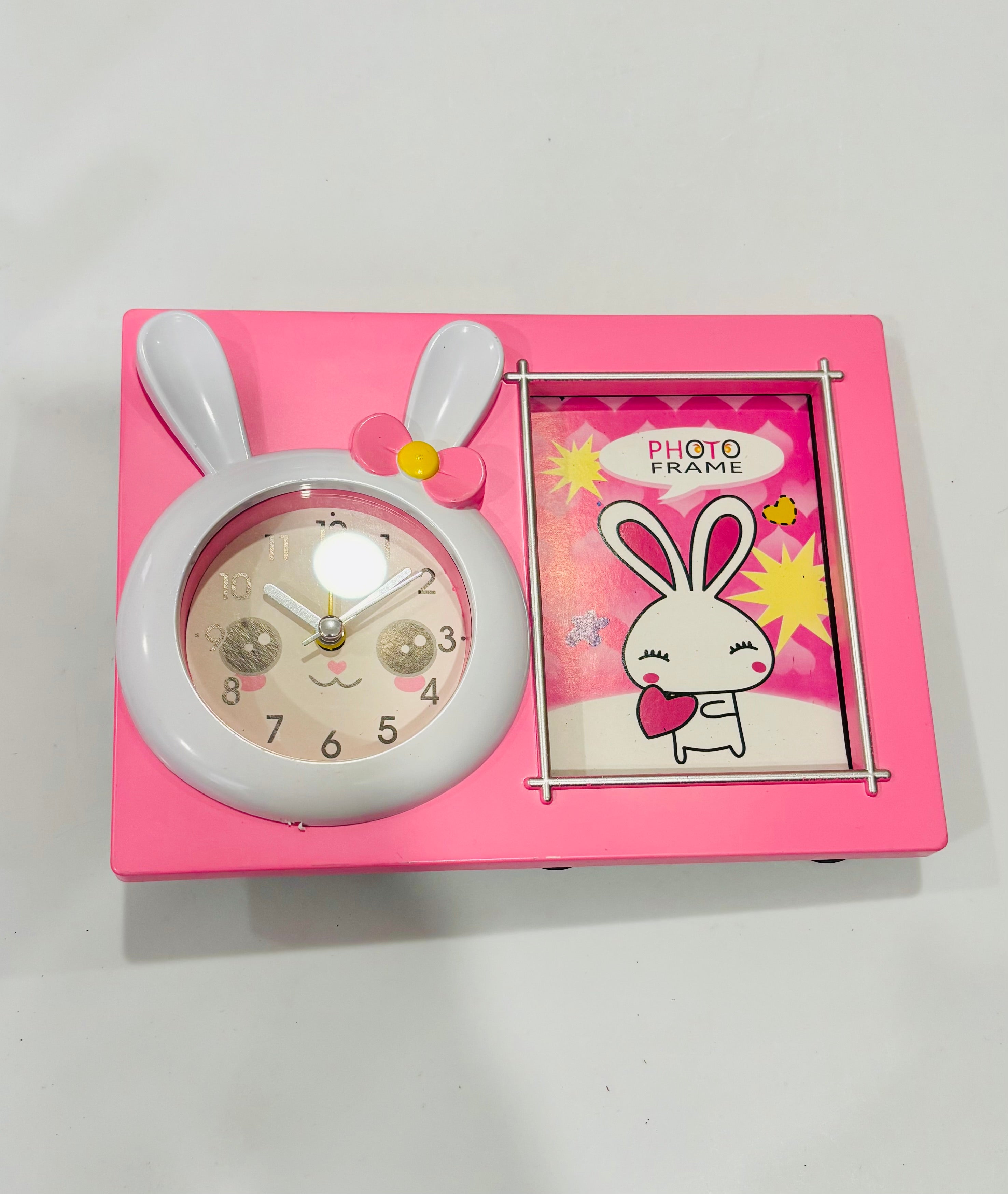 Cute Bunny Alarm Clock with Photo Frame – Kids Desk Clock