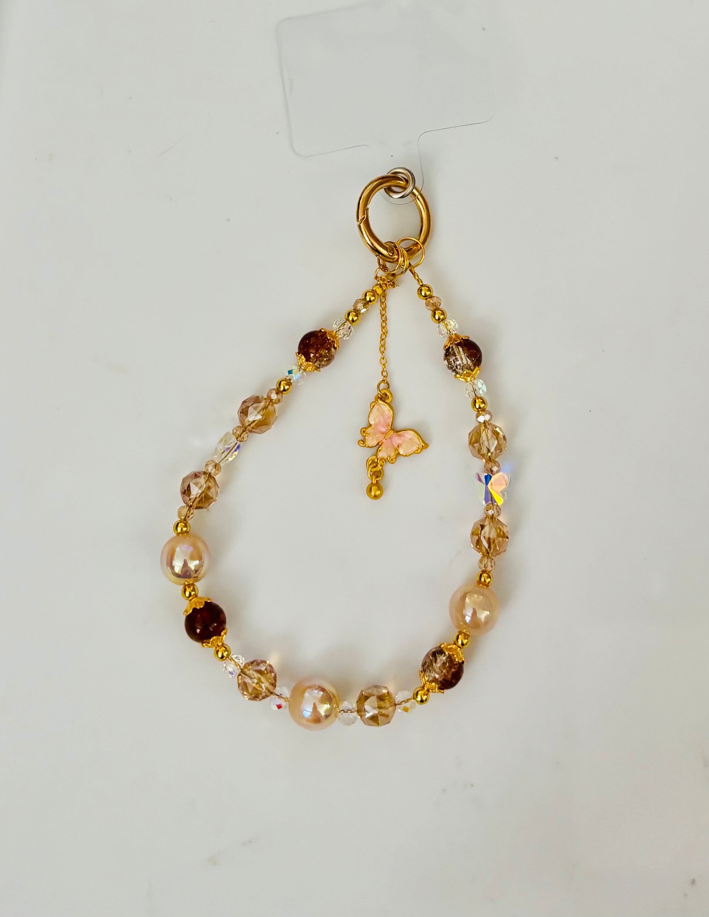 Butterfly Beaded Phone Charm Cute Crystal Phone Strap Aesthetic Phone Wrist Strap Phone Accessory