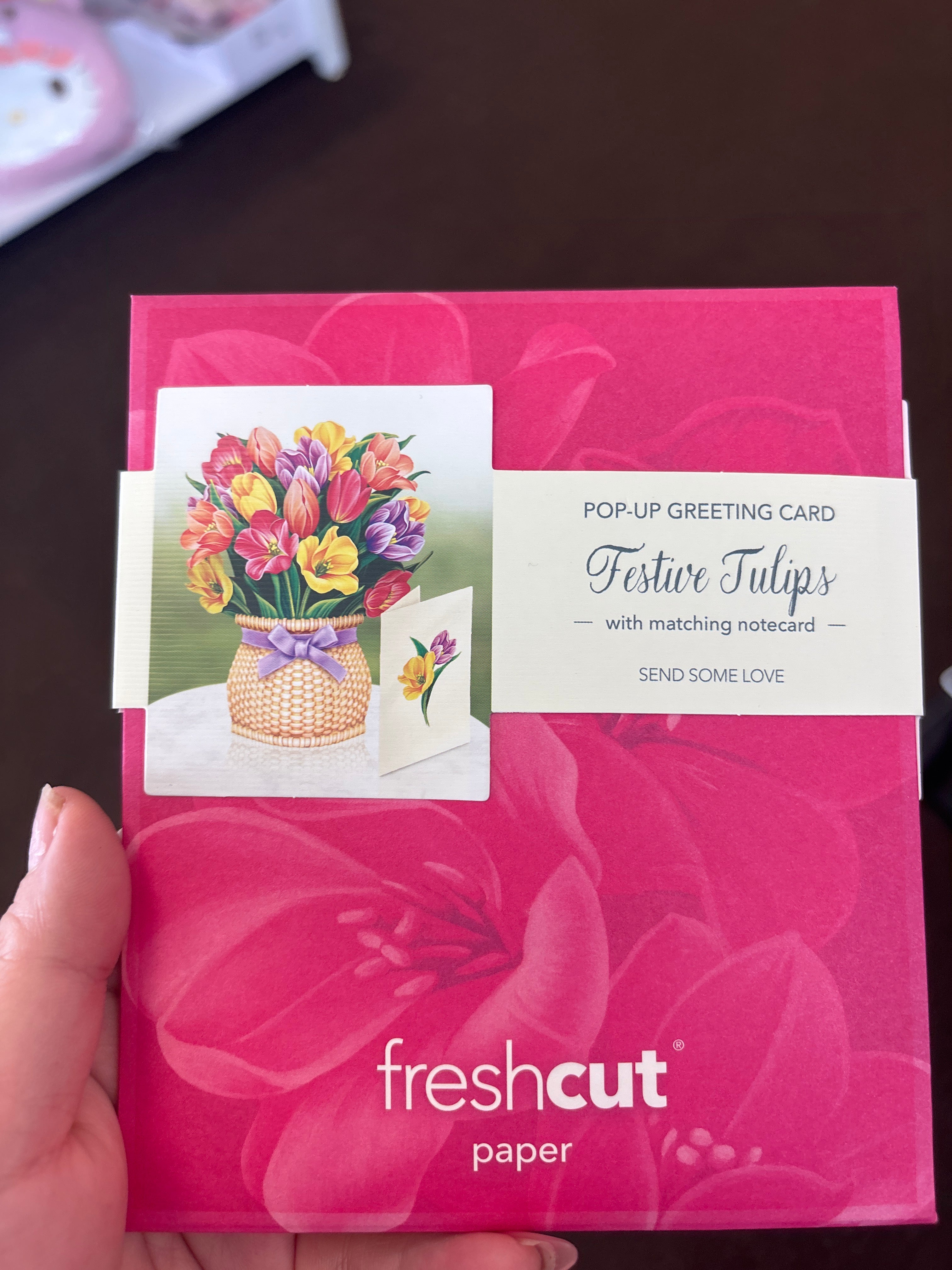 Pop up greeting card mini festive tulips