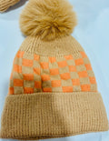 Winter Knit Beanie Hat with Pom Pom – Soft Warm Checkered Beanie