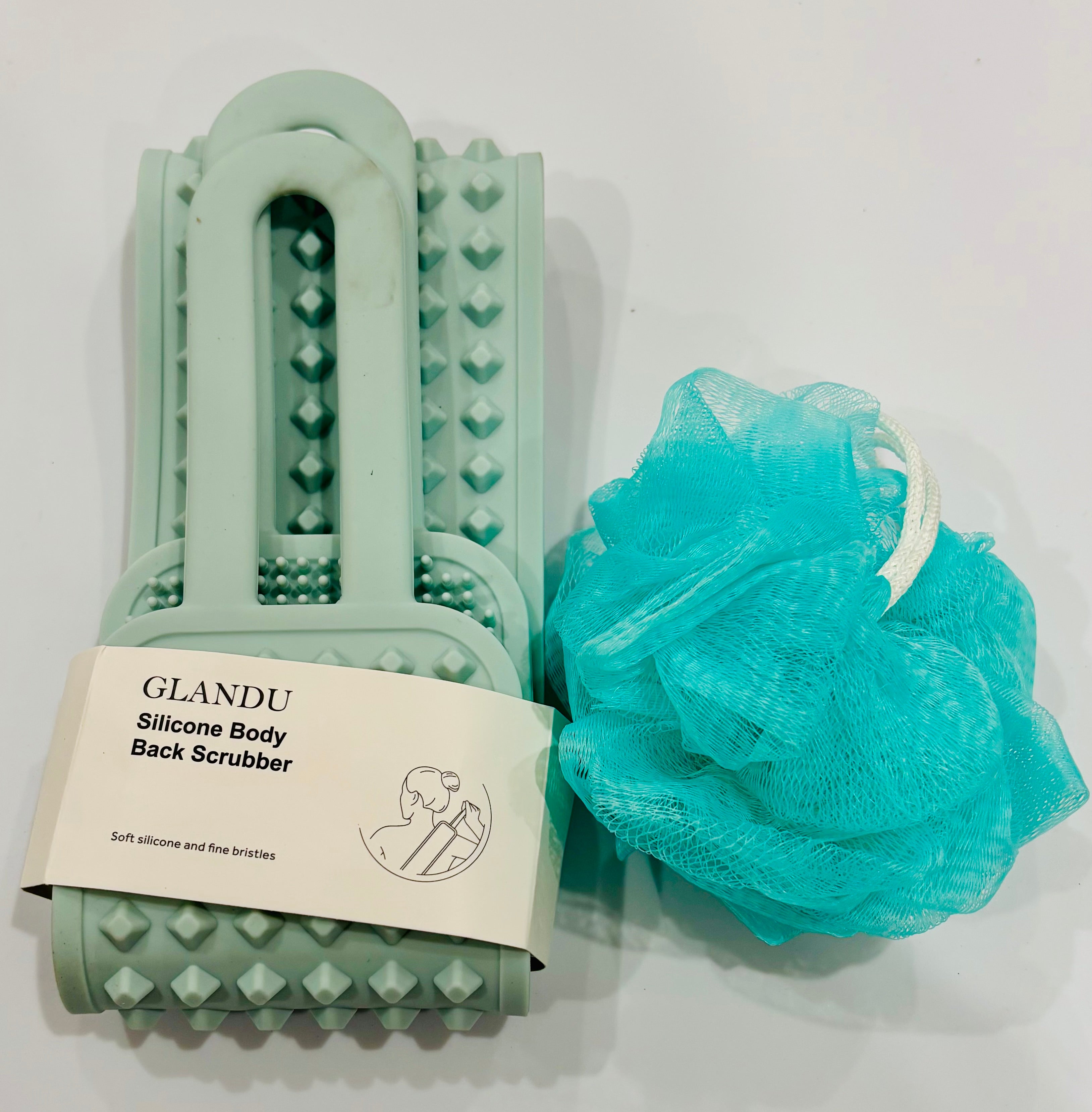 Silicone Body Back Scrubber with Long Handle – Exfoliating Shower Brush & Loofah Set