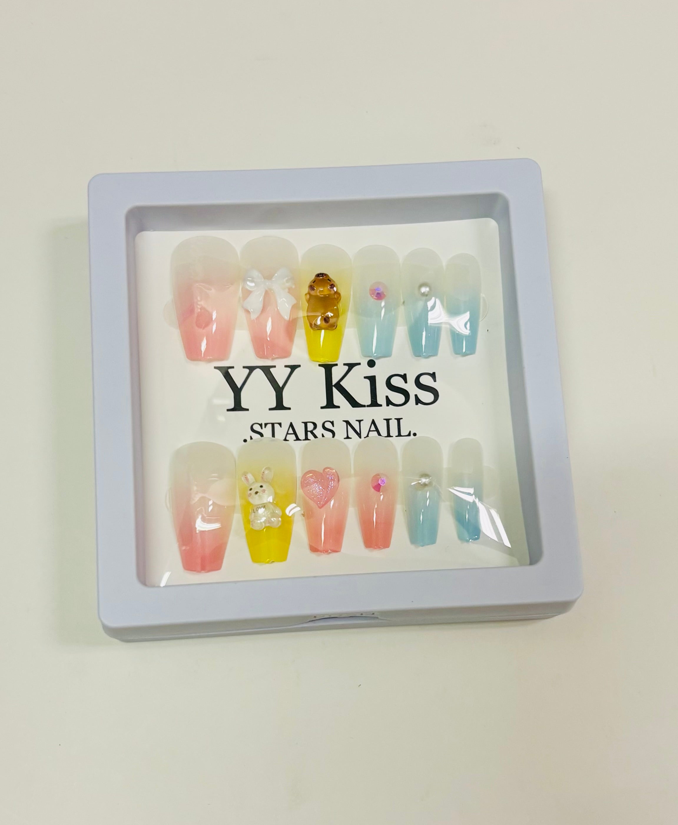 Press-On Nails – Cute Gradient Nail Set with 3D Charms