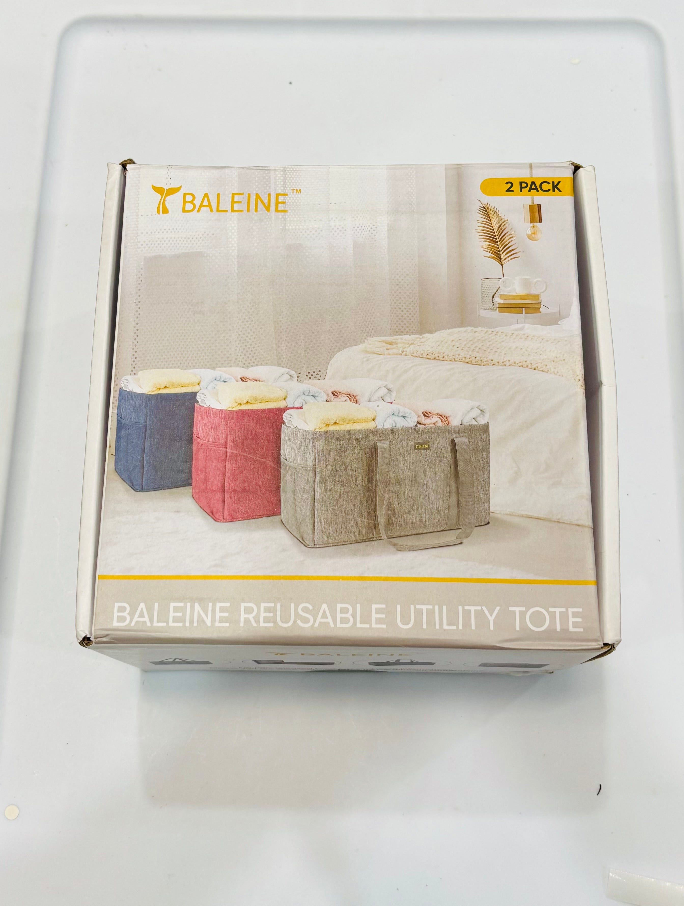 BALEINE Reusable Utility Tote 2-Pack – Large Foldable Storage Bags with Handles for Clothes, Moving & Organization