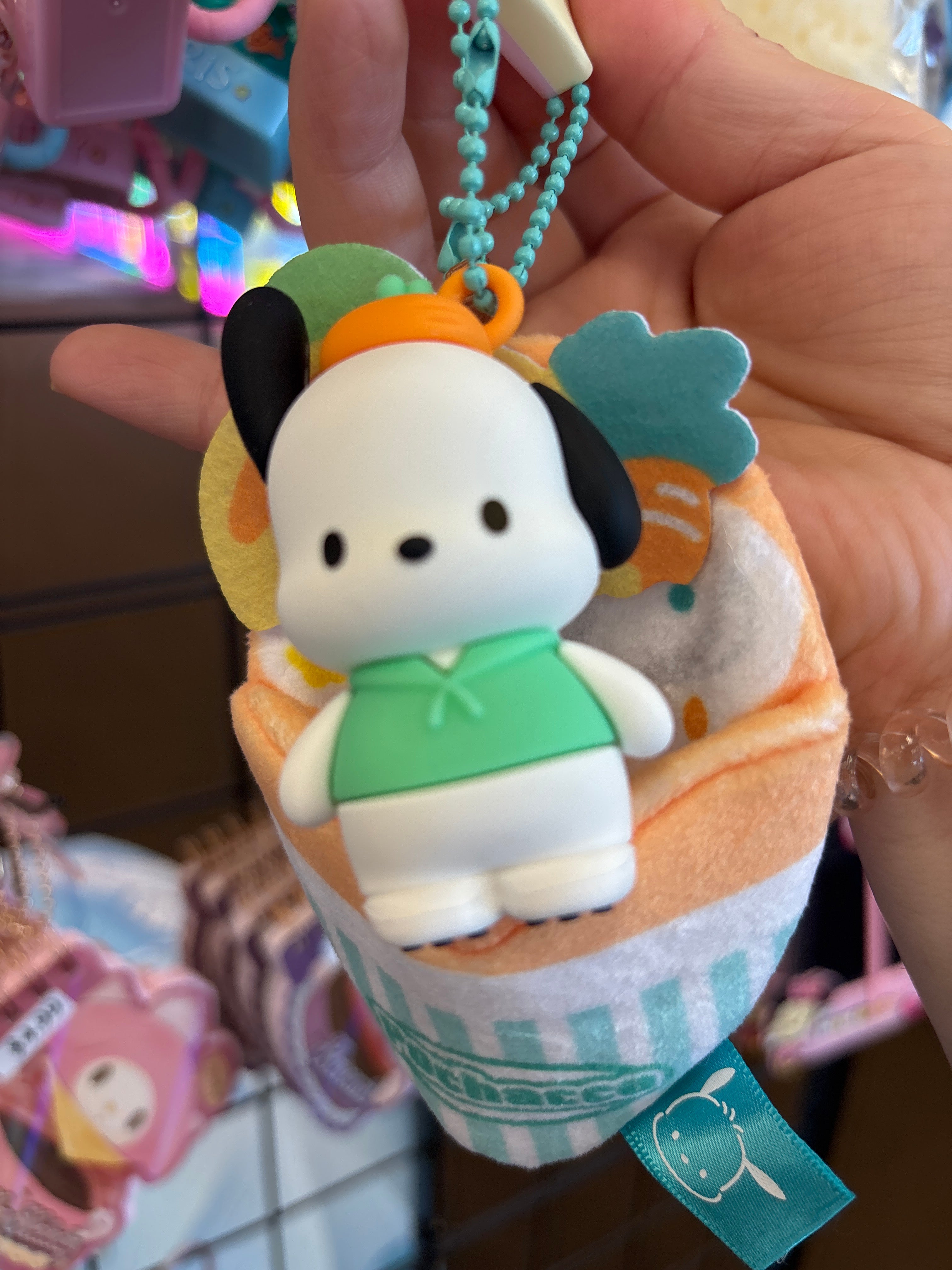Sanrio Pochacco Cup Plush Keychain – Cute Mini Plush Bag Charm