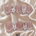 Pink Sakura Press On Nails Glossy Floral Fake Nail Set Reusable Manicure