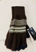 Brown Knit Winter Gloves – Warm Striped Soft Touch Gloves for Cold Weather
