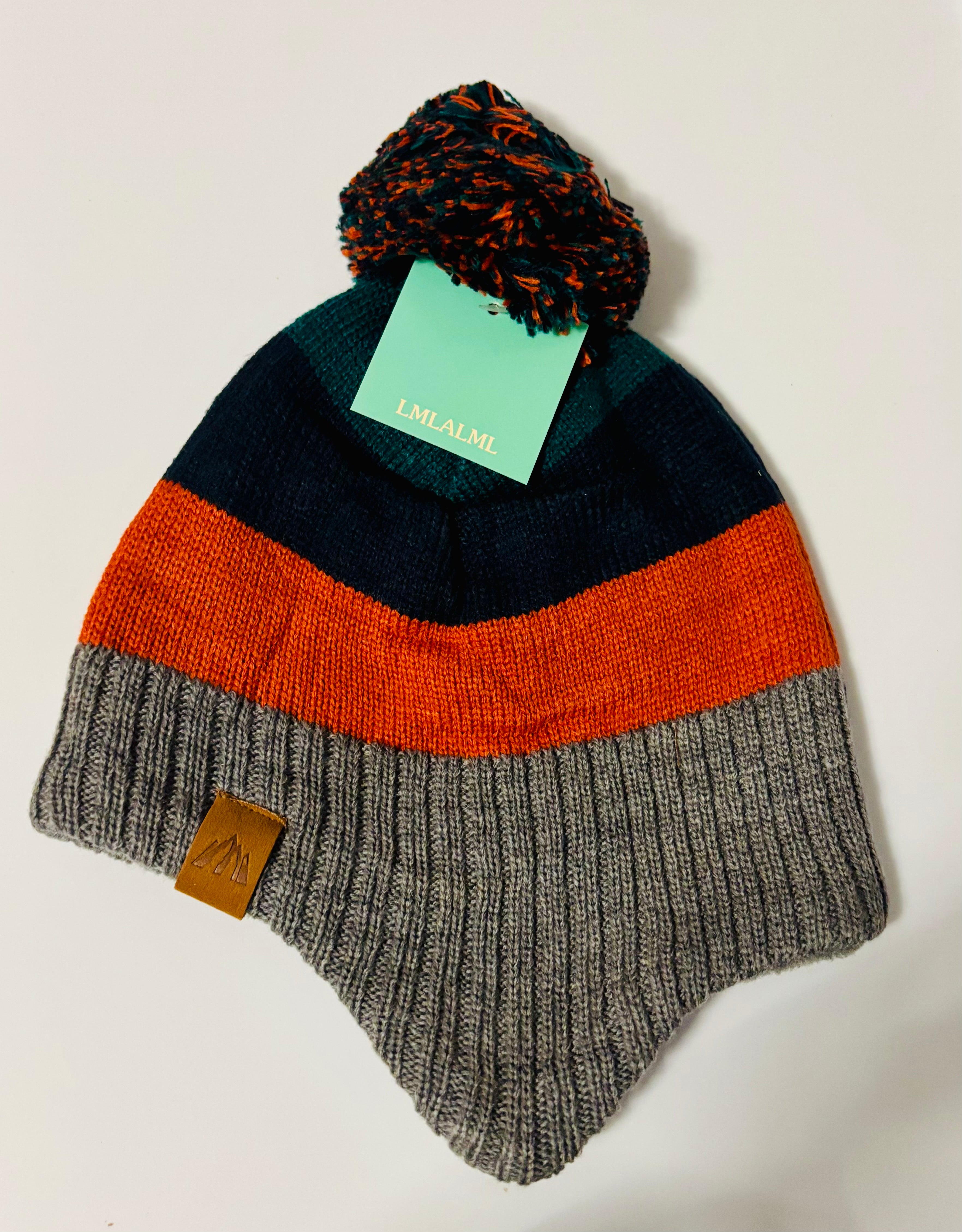 Color Block Knit Beanie with Pom Pom – Warm Winter Striped Hat for kids and toddler