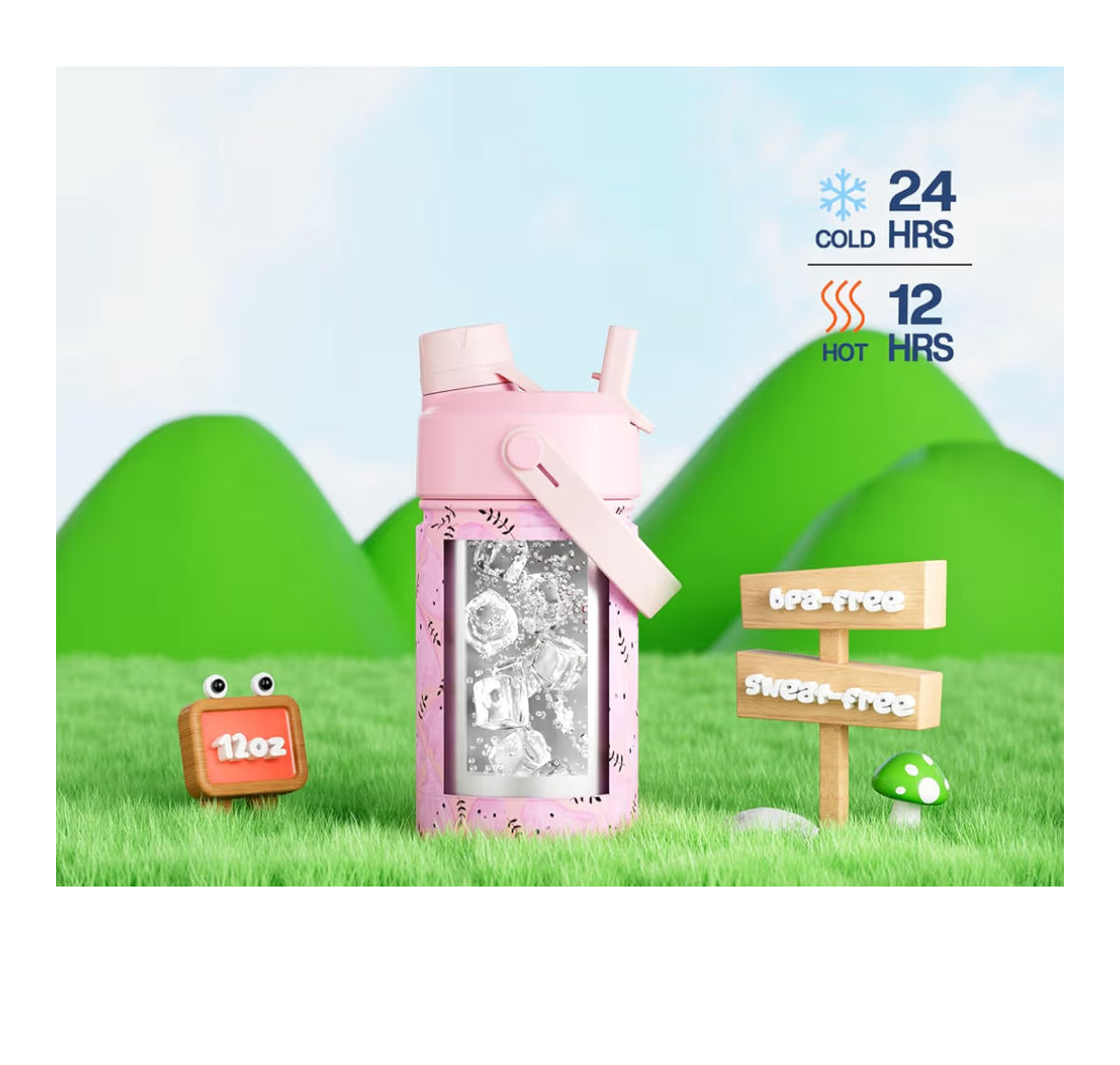 Powcan Kids Insulated Water Bottle Powcan Kids Insulated Water Bottle 12 oz | 2-in-1 Straw Lid