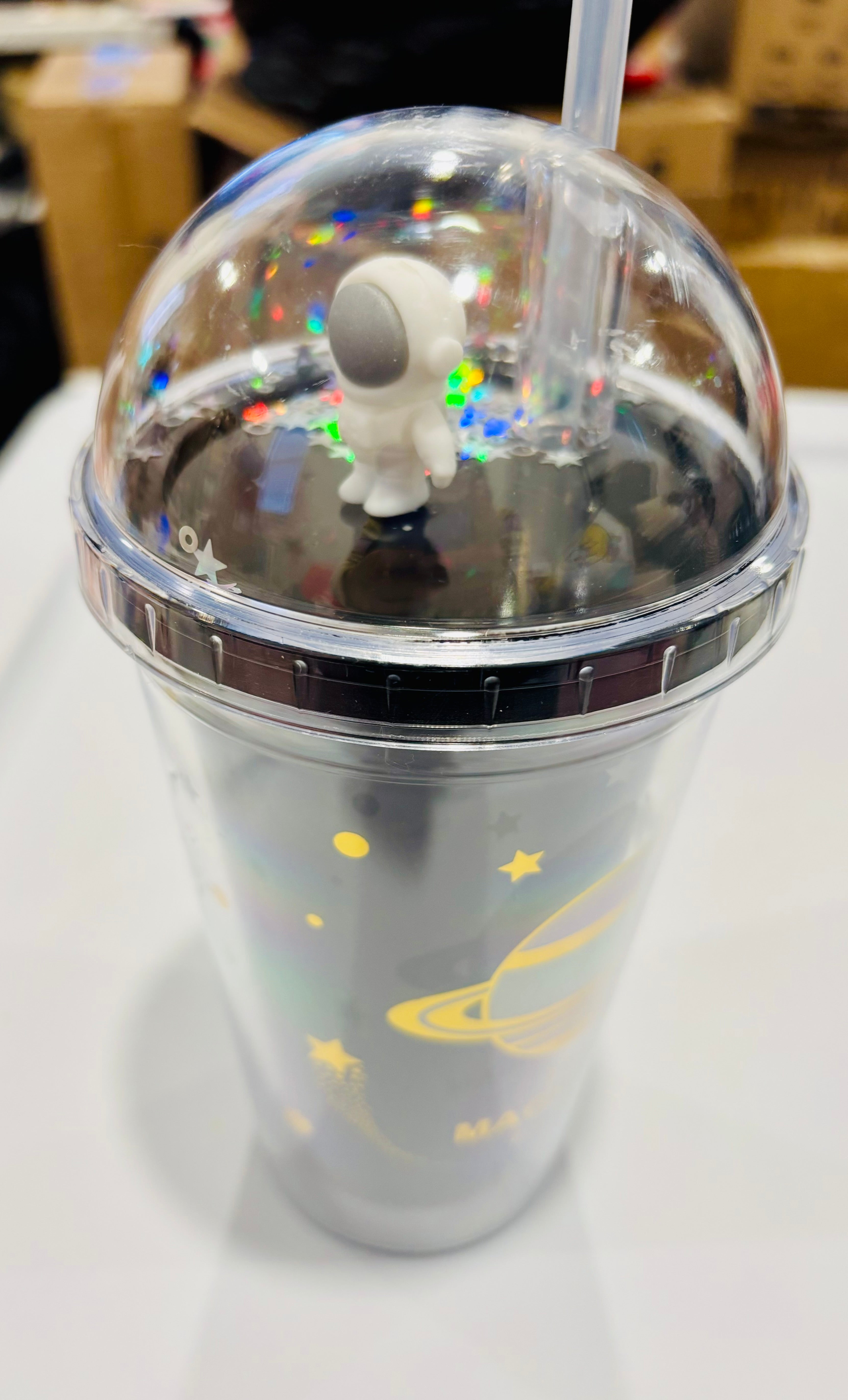 Astronaut Tumbler with Straw – Cute Space Theme Double Wall Reusable Cold Cup