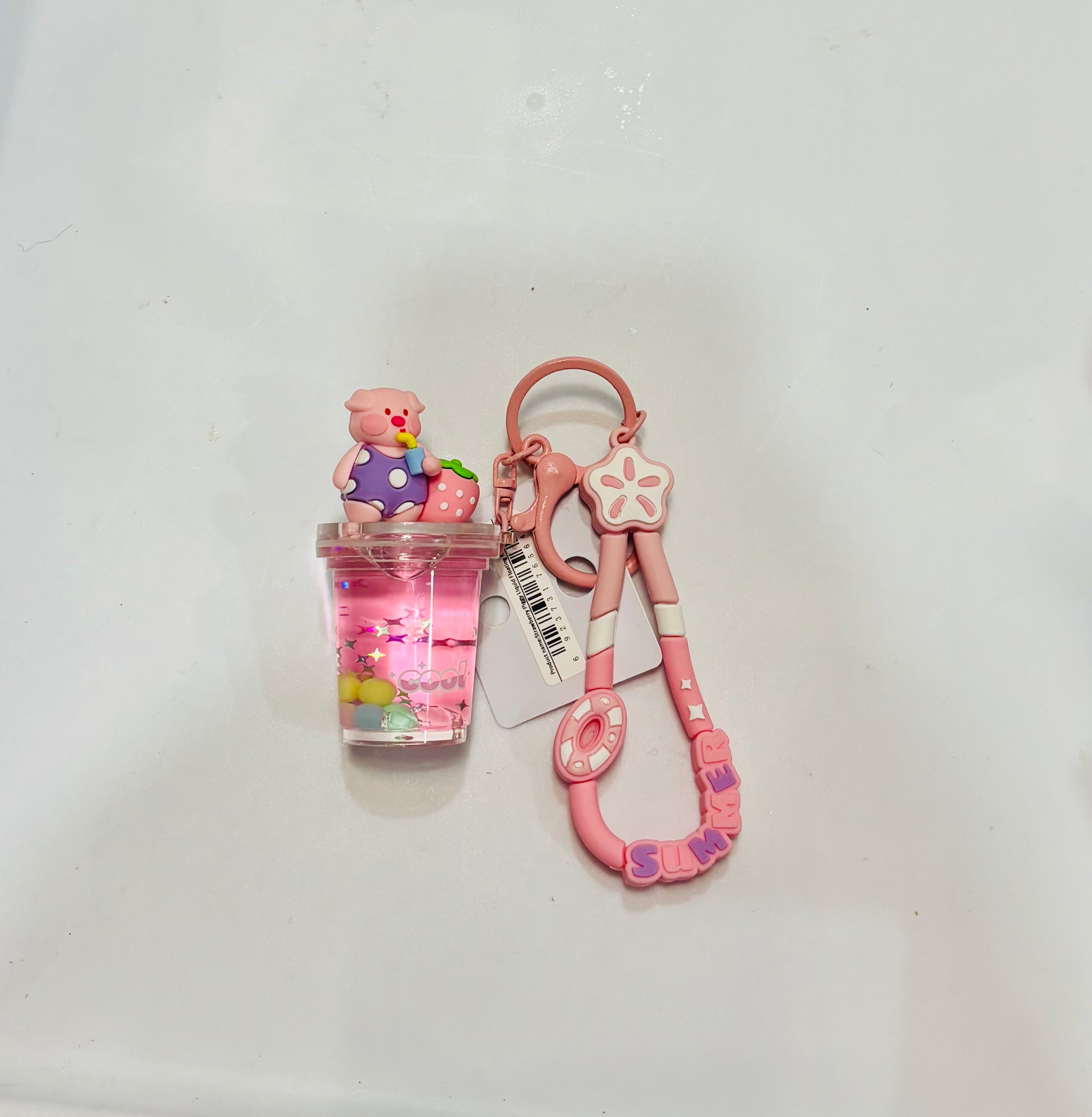 Cute Drink Cup Keychain – Liquid Glitter Cartoon Bag Charm