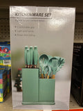 Kitchen Utensil Set with Holder – Nonstick Silicone Cooking Tools (Mint Green)