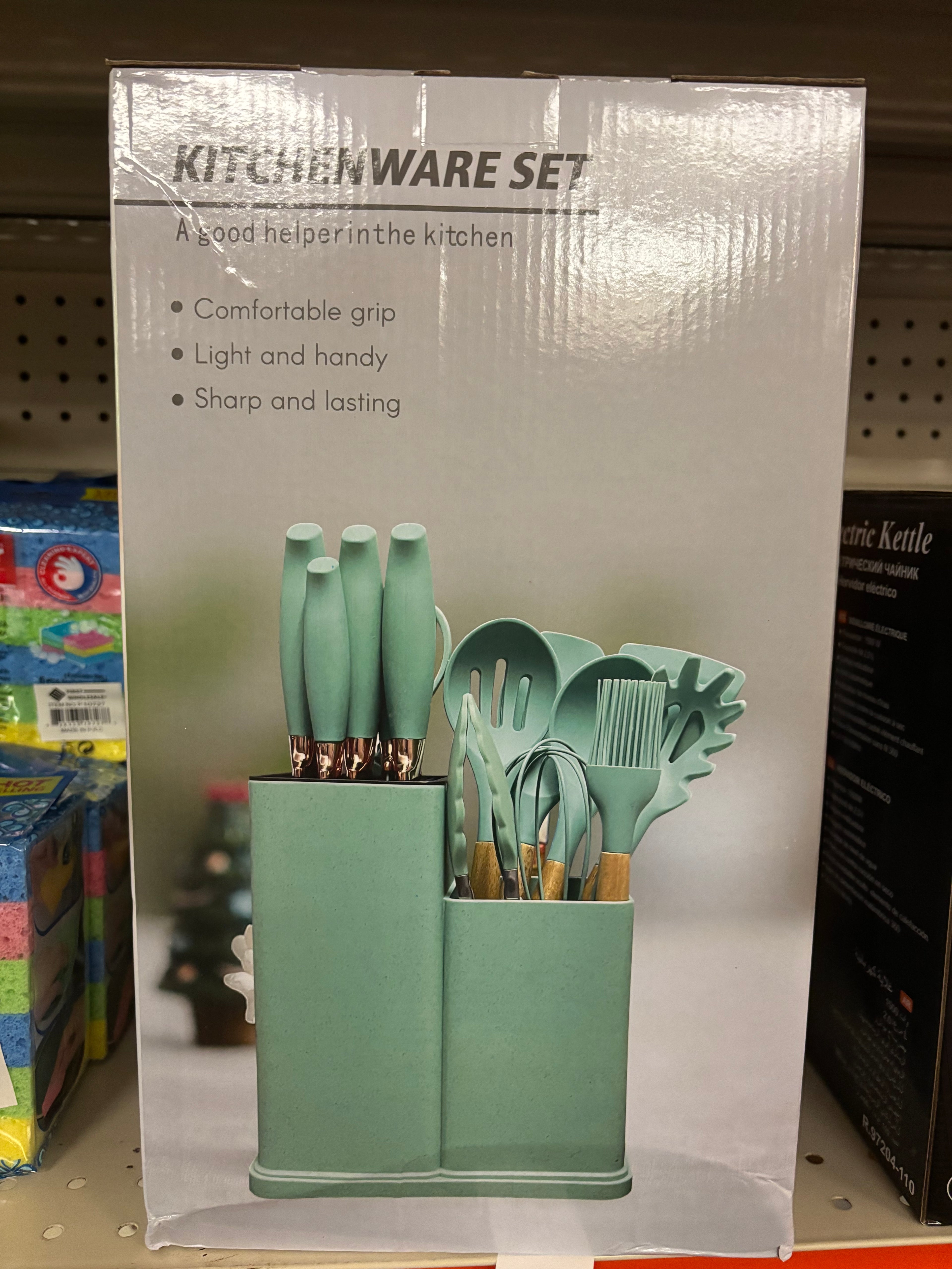 Kitchen Utensil Set with Holder – Nonstick Silicone Cooking Tools (Mint Green)
