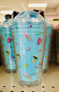 Cute Ice Cream Tumbler with Straw – Reusable Summer Cup (Blue)
