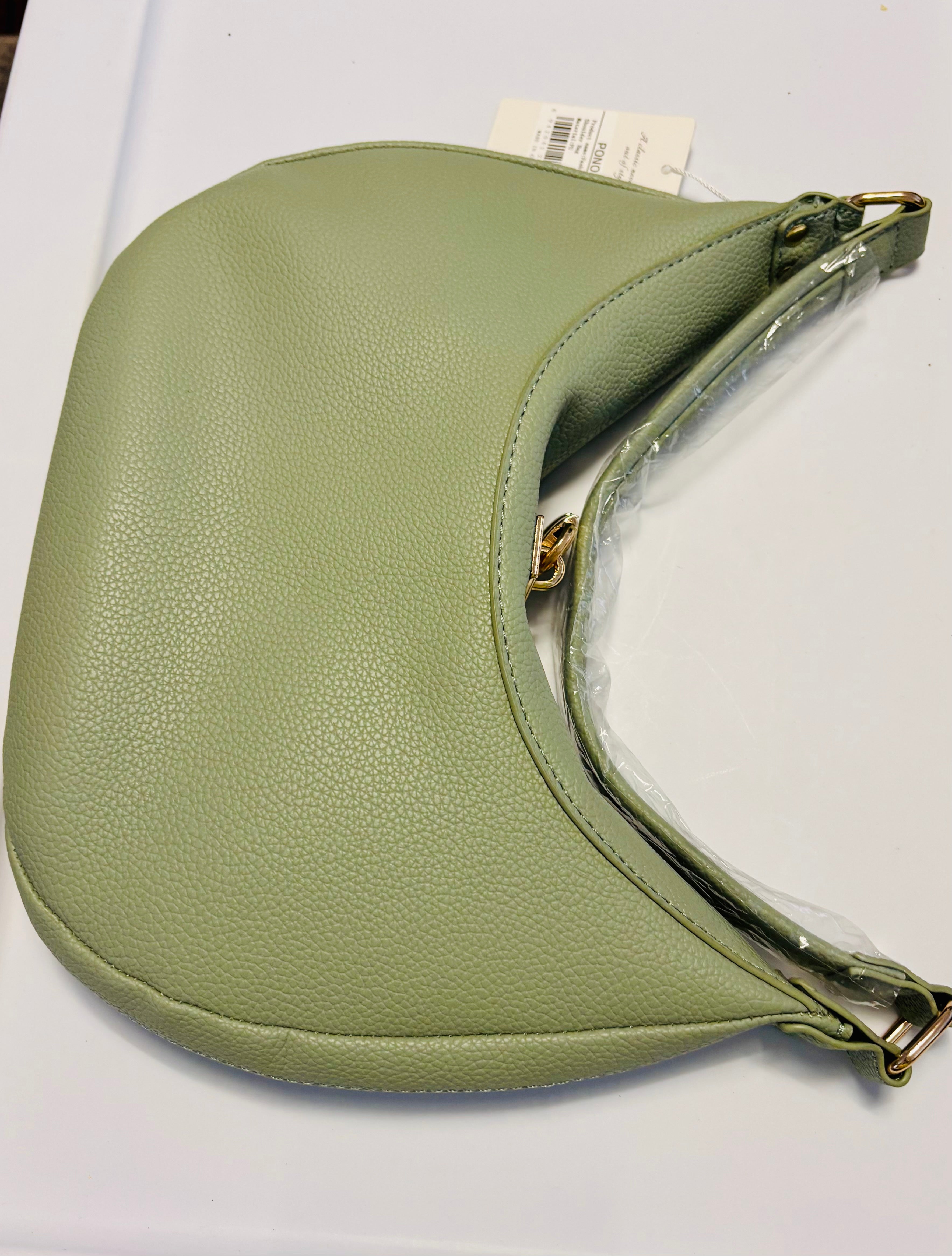 Women’s Crescent Shoulder Bag – Minimalist PU Leather Hobo Bag, Casual Everyday Purse (Green)