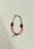 Marble Beaded Bracelet with Hamsa Charm – Elastic Fashion Bracelet for Women
