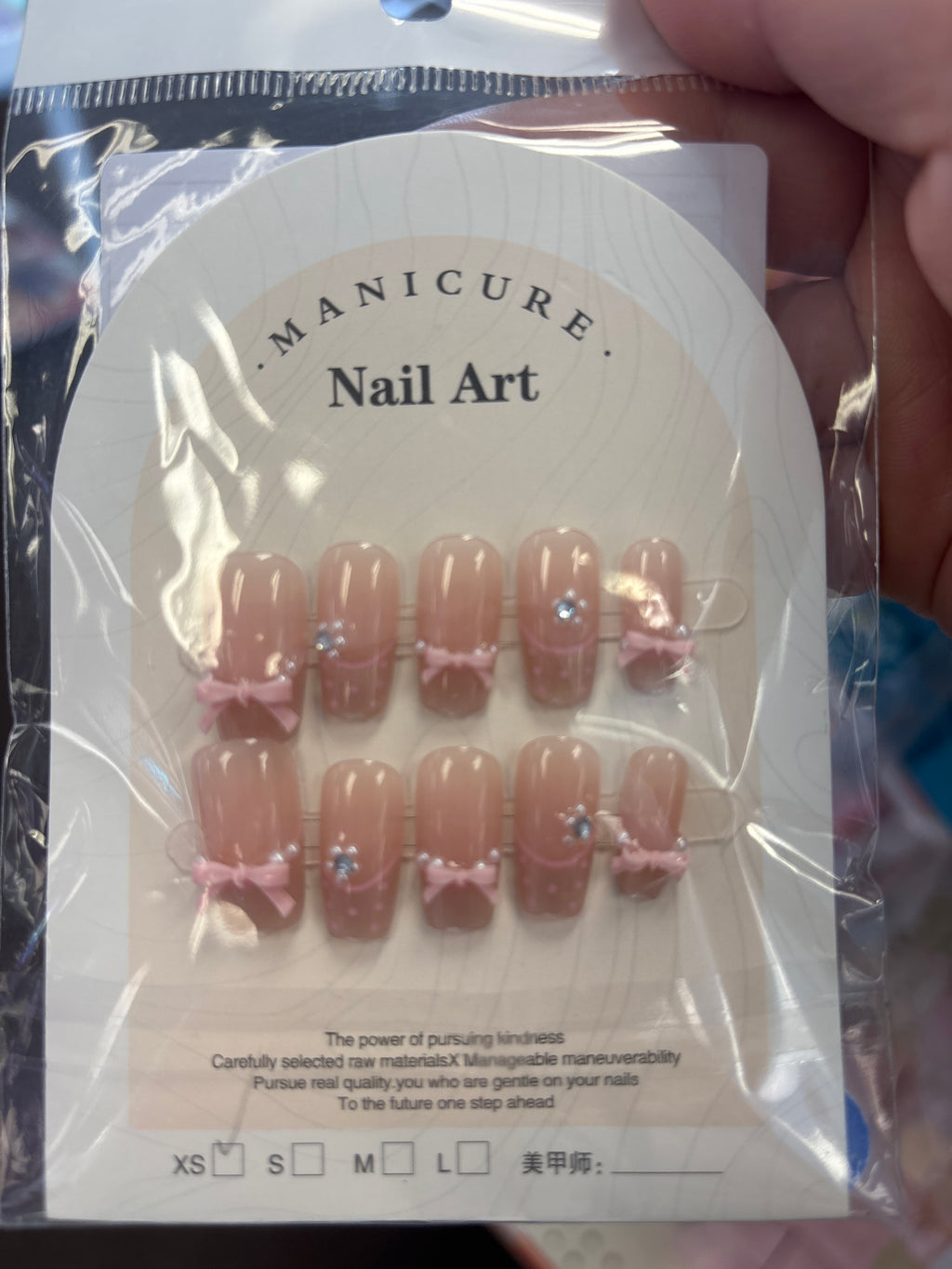 Pink Bow French Tip Press On Nails Cute Pearl Fake Nails Square Nail Set