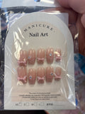 Pink Bow French Tip Press On Nails Cute Pearl Fake Nails Square Nail Set