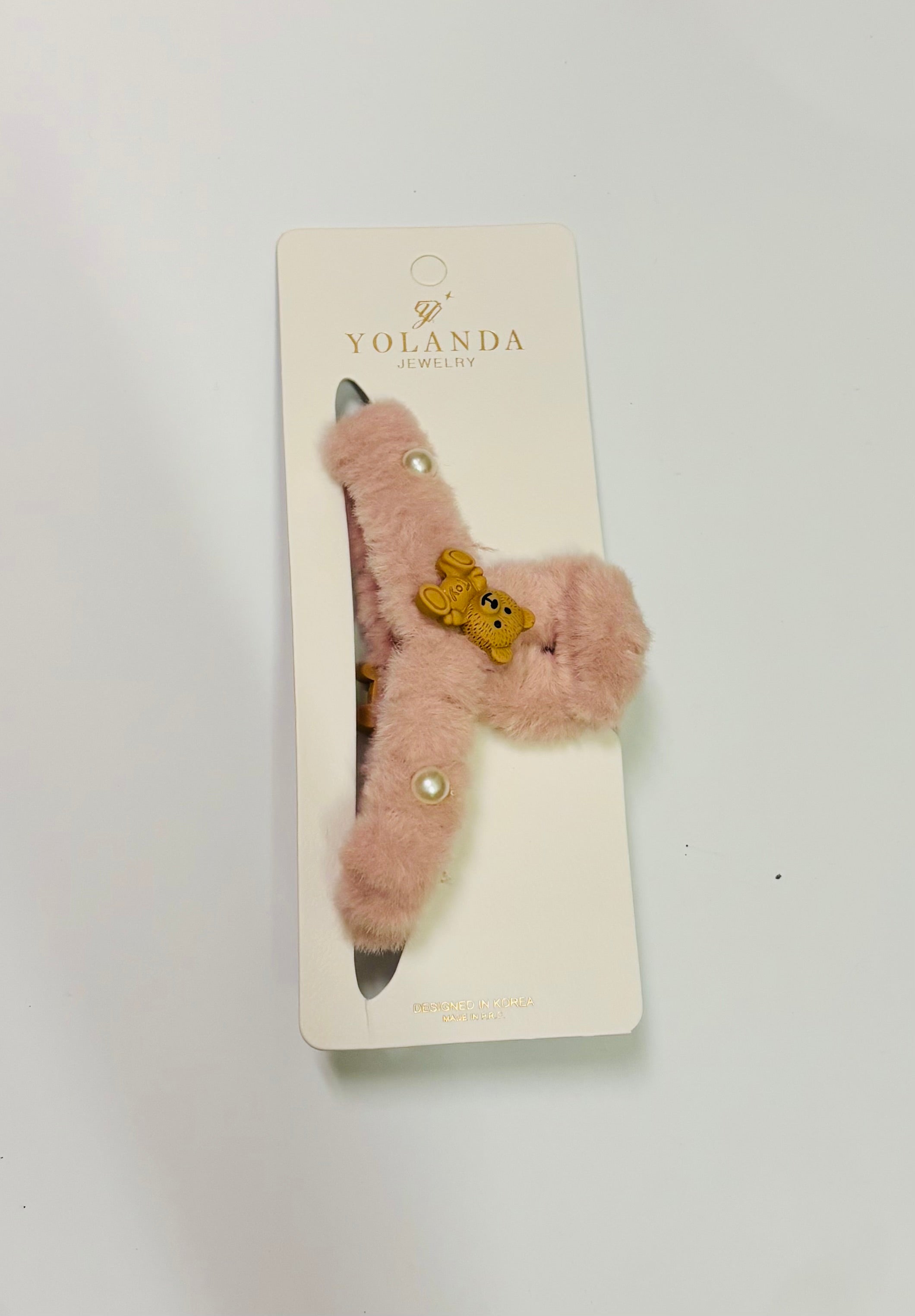 Cute Plush Hair Clip with Bear Charm – Fuzzy Pearl Hair Barrette for Women & Girls