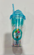 Double Wall Ice Cream Tumbler with Straw – Cute Glitter Cold Drink Cup, Reusable Plastic Smoothie Cup